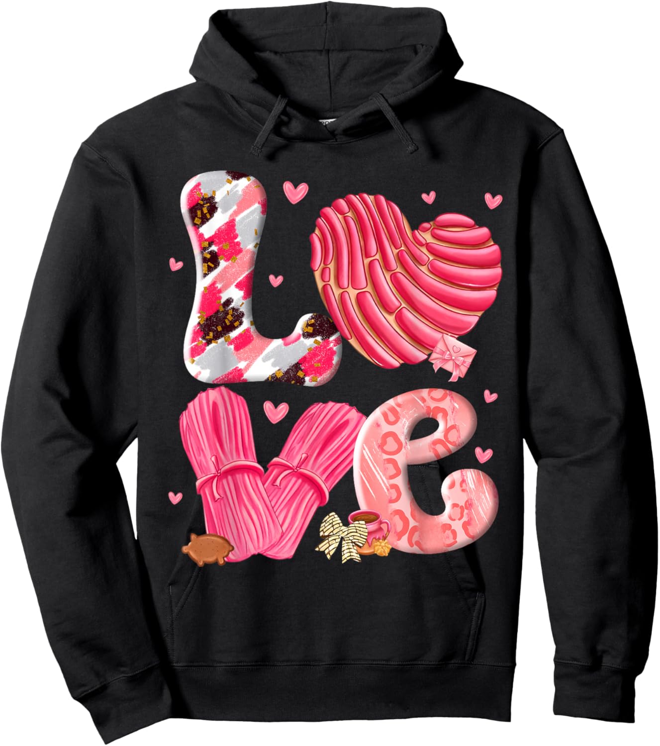 Concha Love Valentine's Day Mexican Sweet Pan Dulce Lover Hoodie - Hoodie | Black