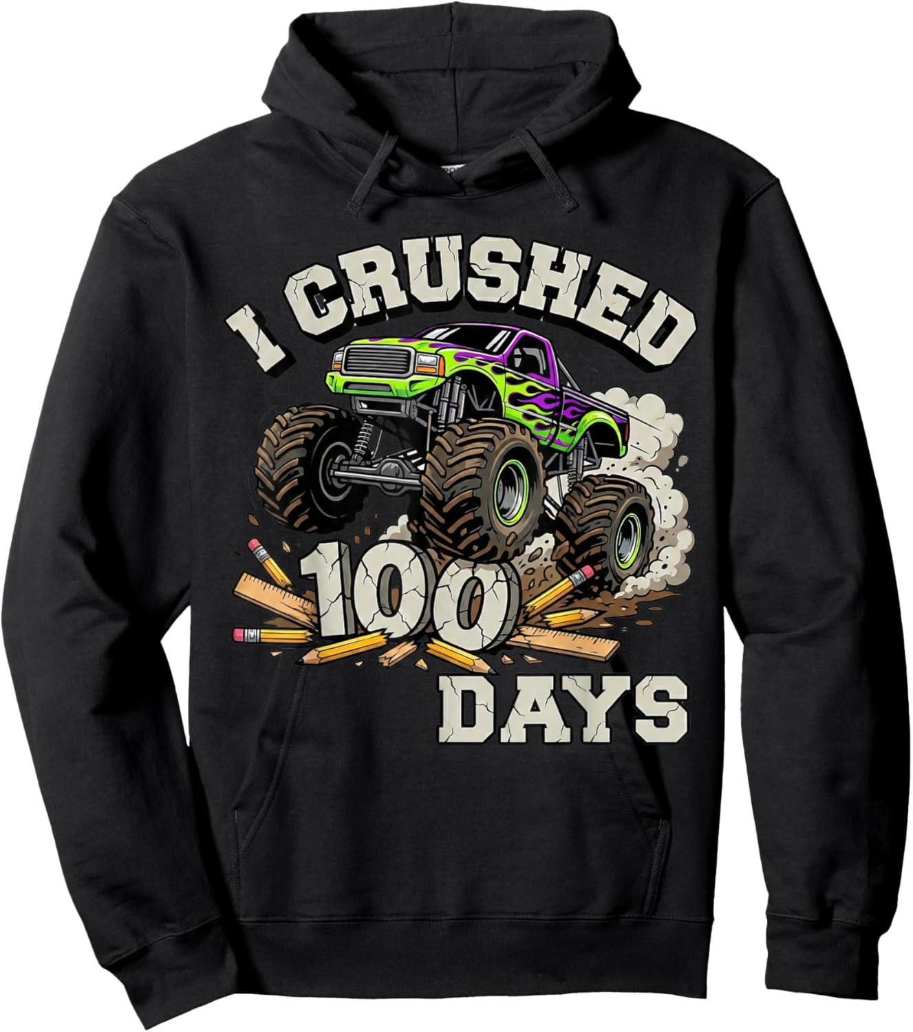 I Crushed 100 Days of School Boys Girls Truck 100th Day Hoodie - Hoodie | Black