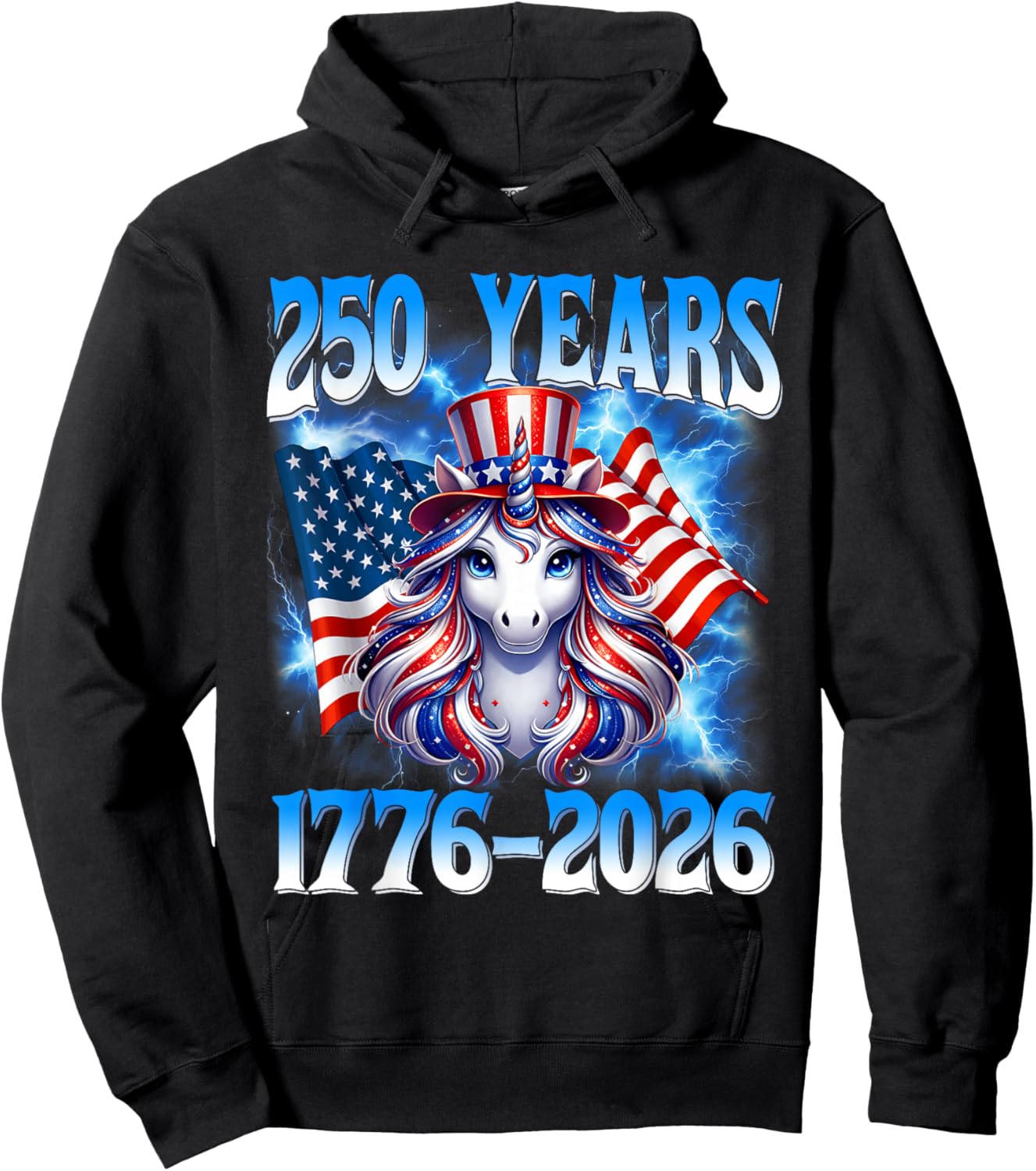 250 Years American 1776 2026 250th Unicorn 4th of July Girls Hoodie - Hoodie | Black