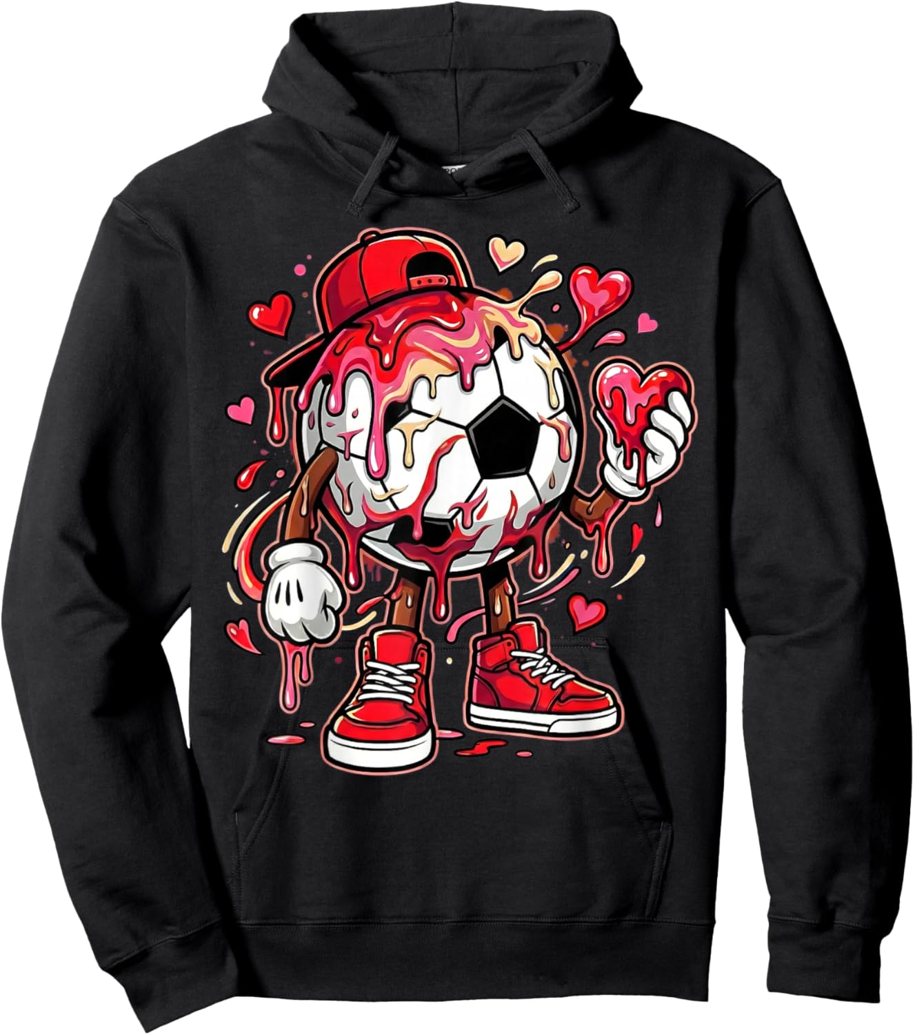 Soccer Football Drip Heart Icecream Happy Valentine's Day Hoodie - Hoodie | Black