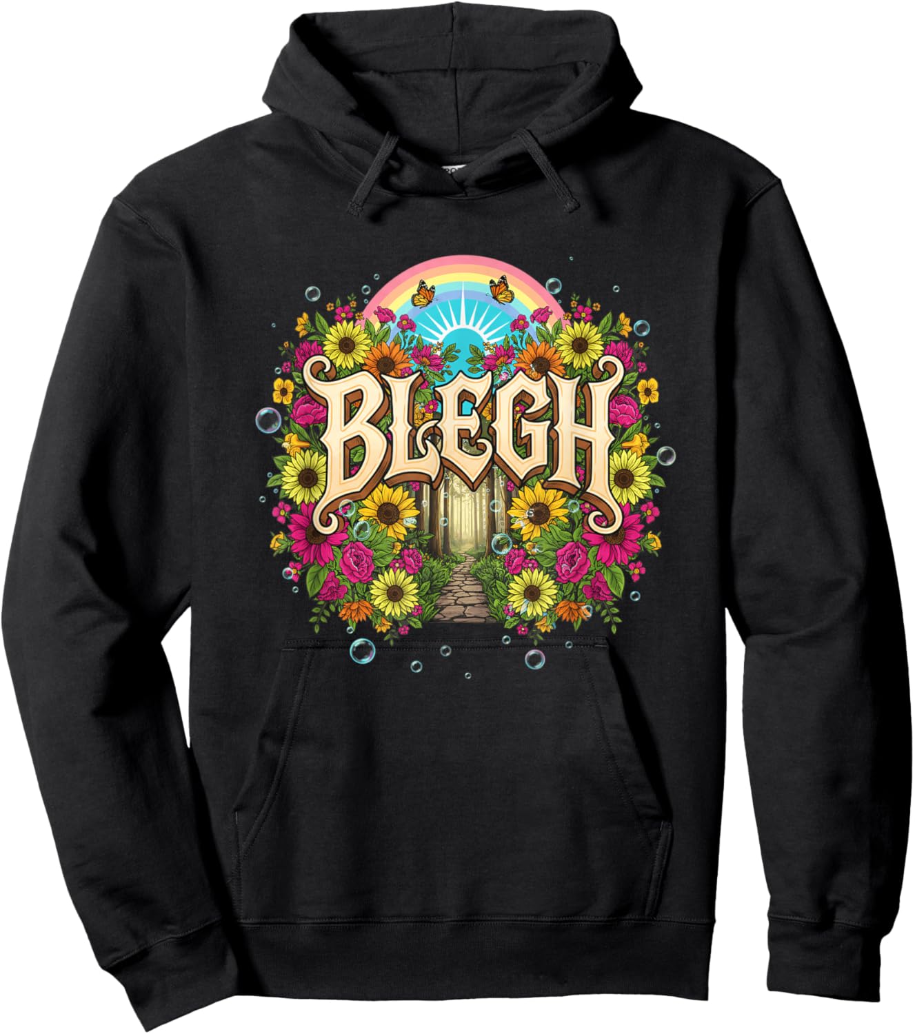 Blegh Floral Gothic Rainbow Sunforest Funny Graphic Hoodie - Hoodie | Black