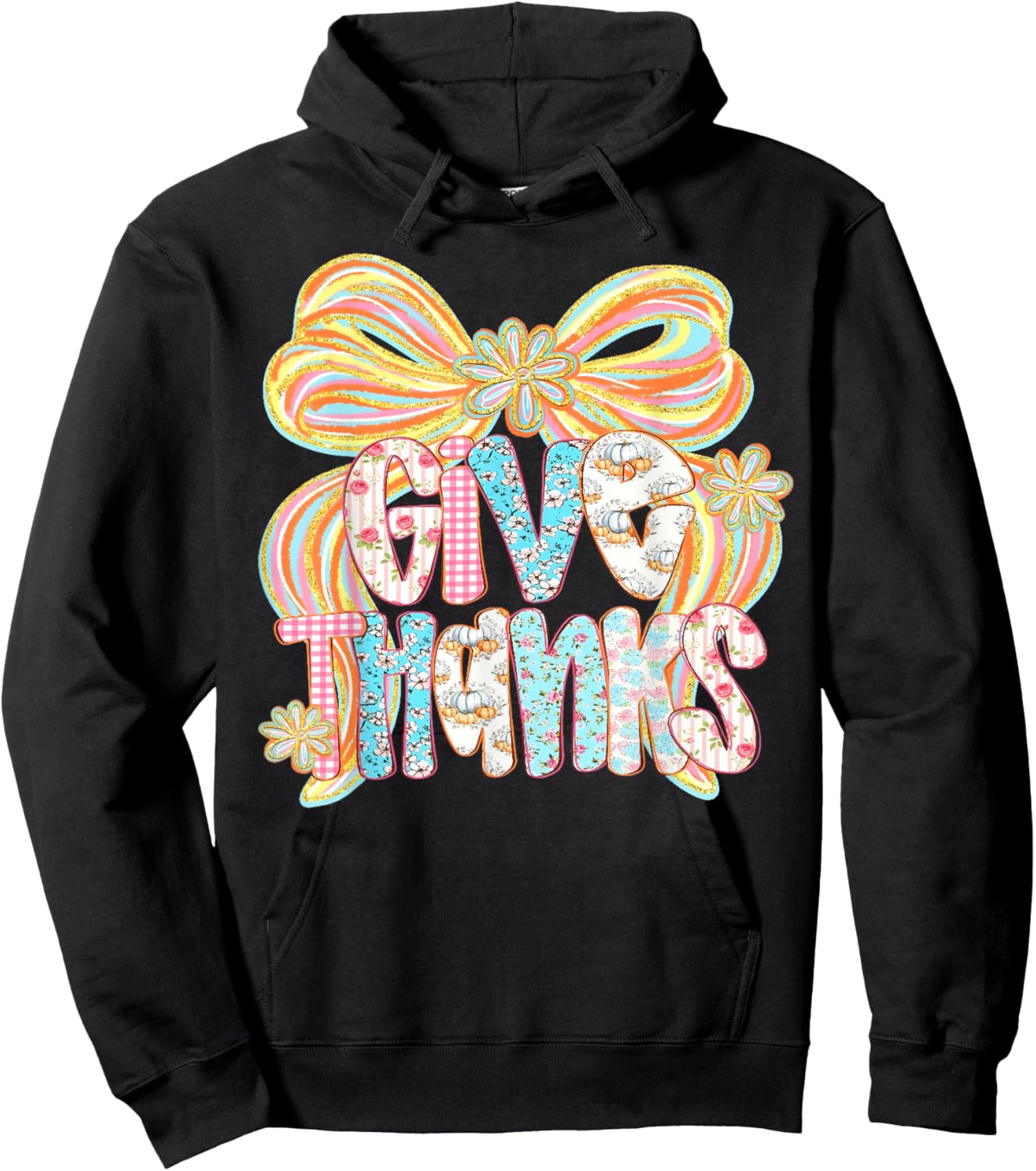 Thanksgiving Give Thanks Floral Fall Coquette Women Girl Kid Hoodie - Hoodie | Black