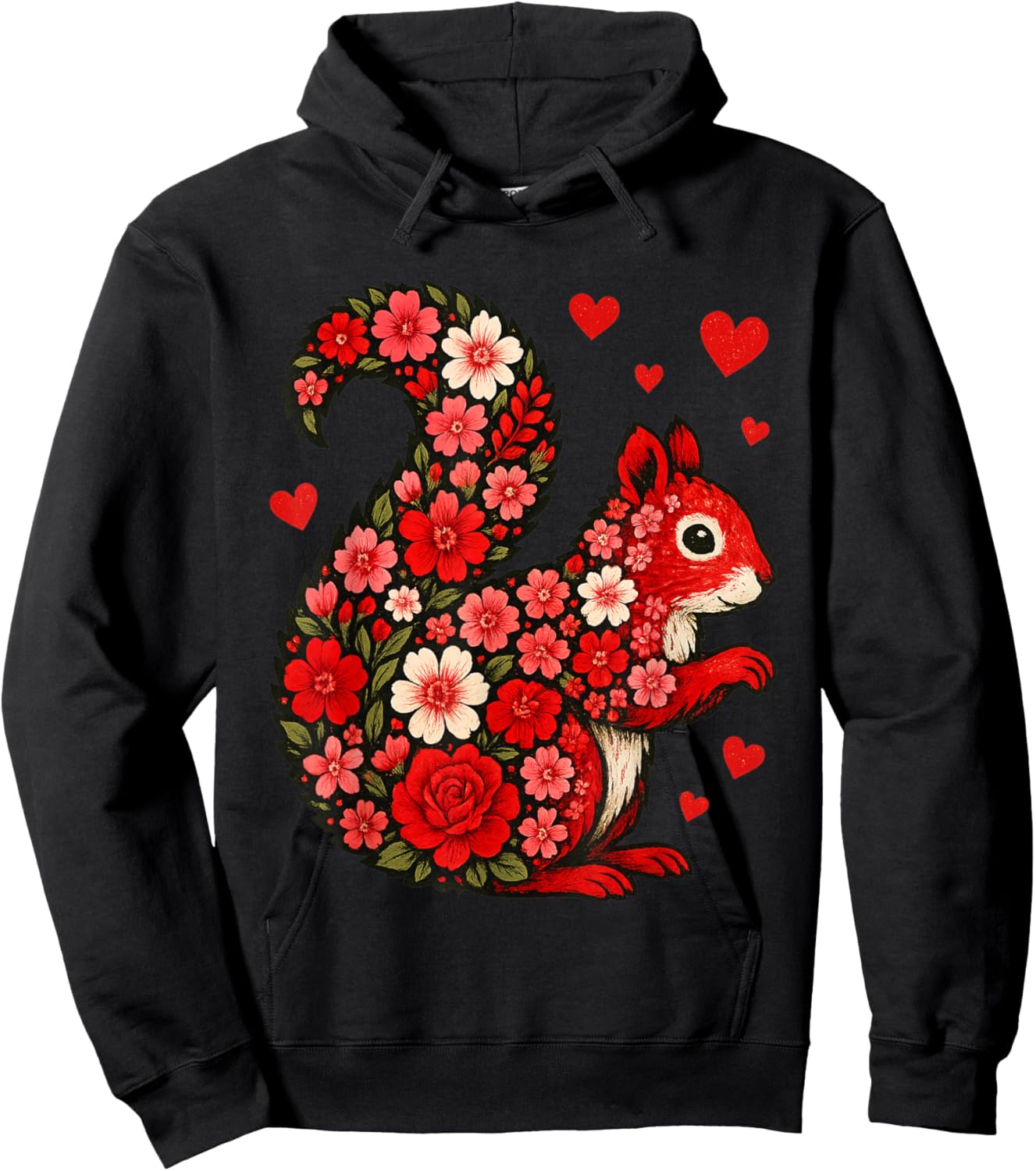 Cute Valentine Day Funny Girls Squirrel Valentines Day Women Hoodie - Hoodie | Black