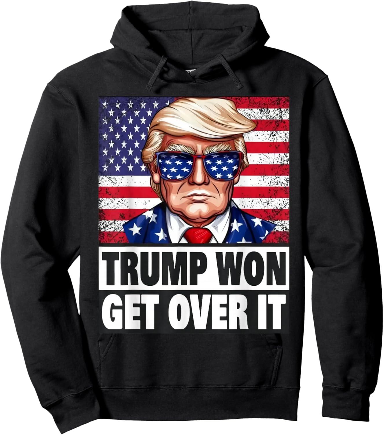 Funny Trump Won Get Over It American Flag, Iran - Trump 2026 Hoodie - Hoodie | Black