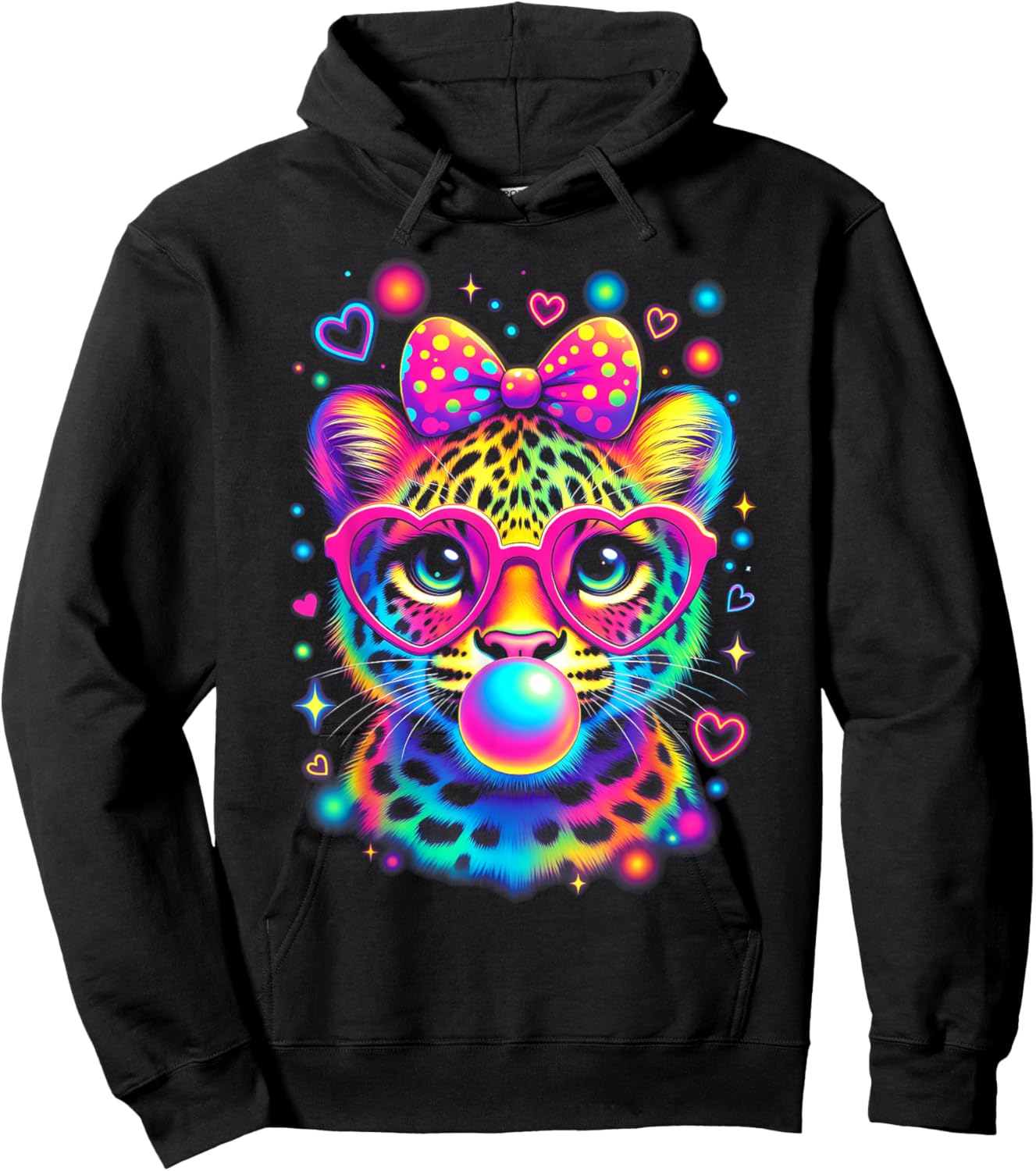 Leopard Glasses Blowing Bubble Gum 100 Day of School Kids Hoodie - Hoodie | Black