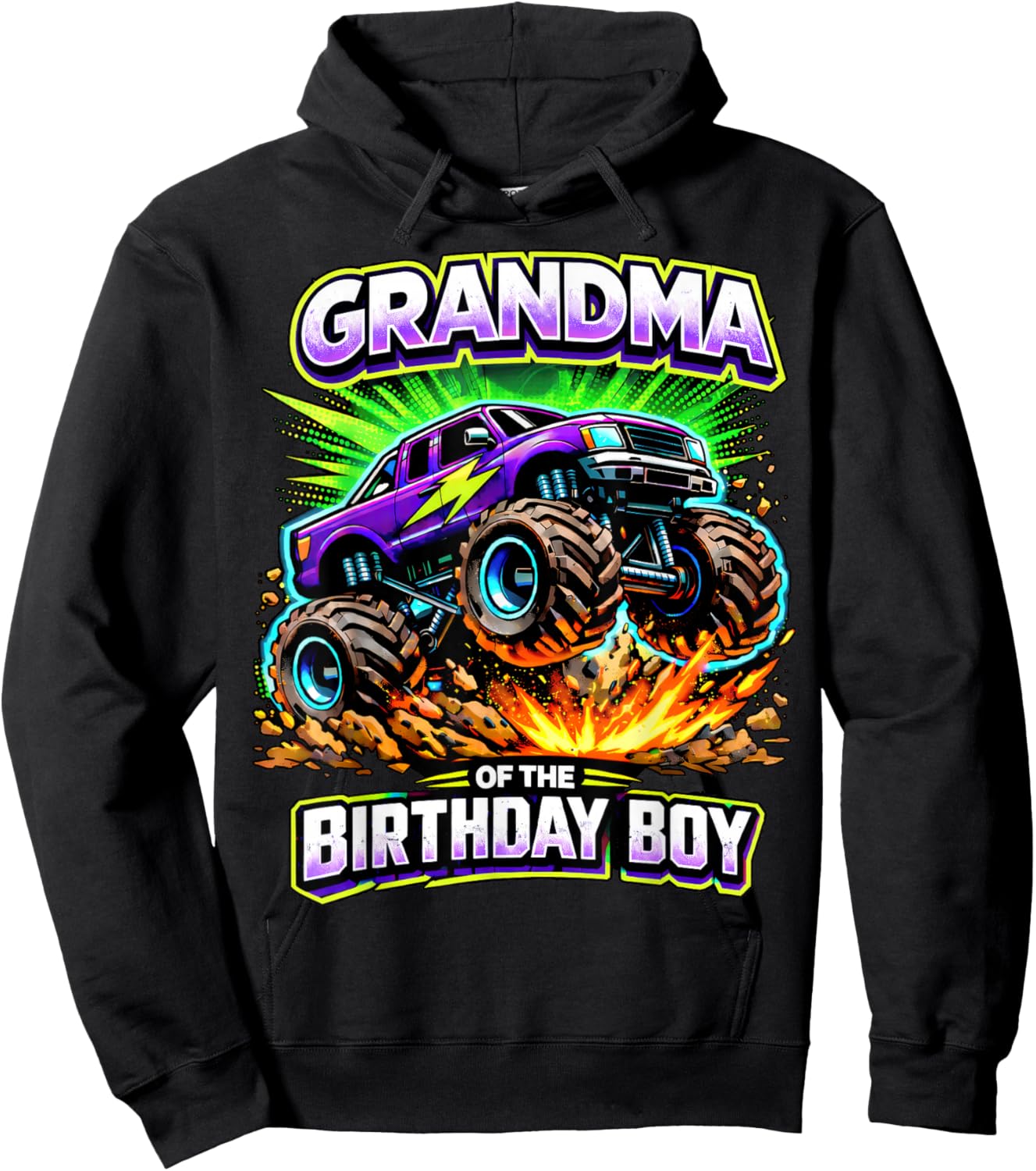 Grandma of The Birthday Boy Monster Truck Birthday Party Hoodie - Hoodie | Black