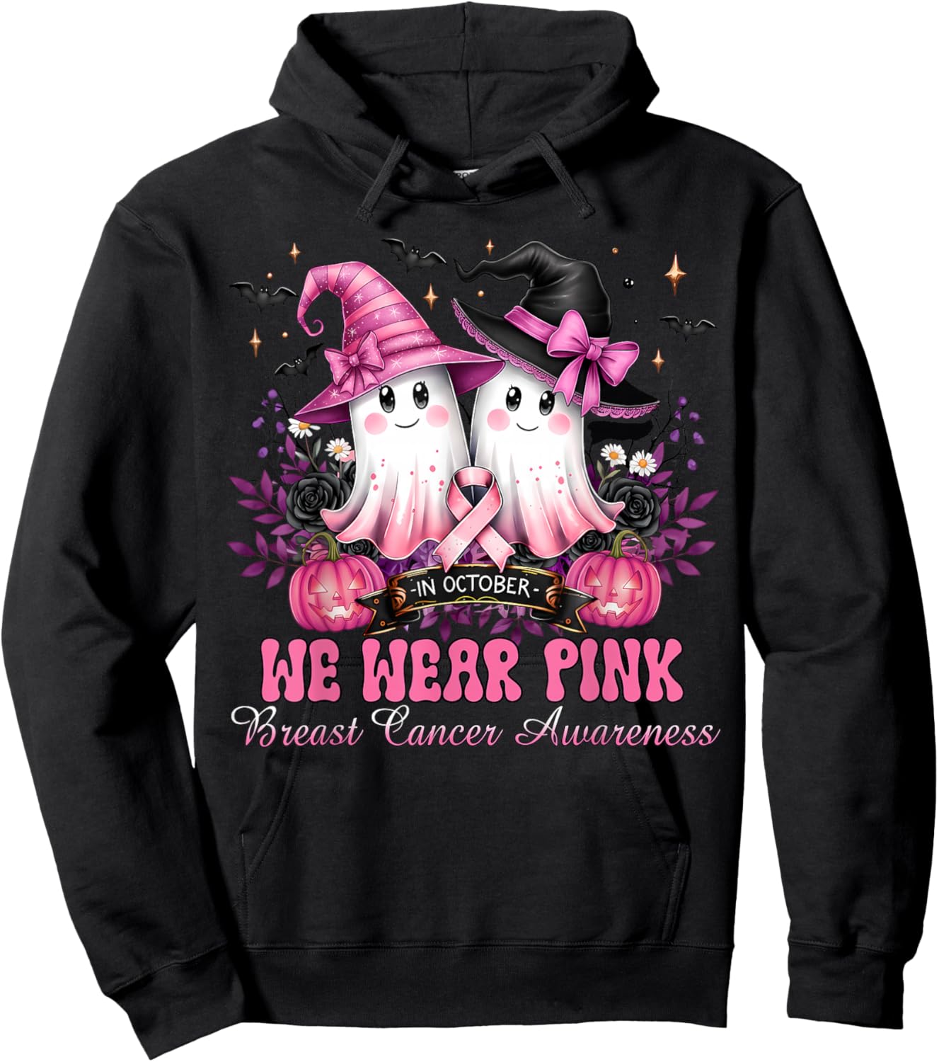 Breast Cancer Halloween in October We Wear Pink Hoodie - Hoodie | Black