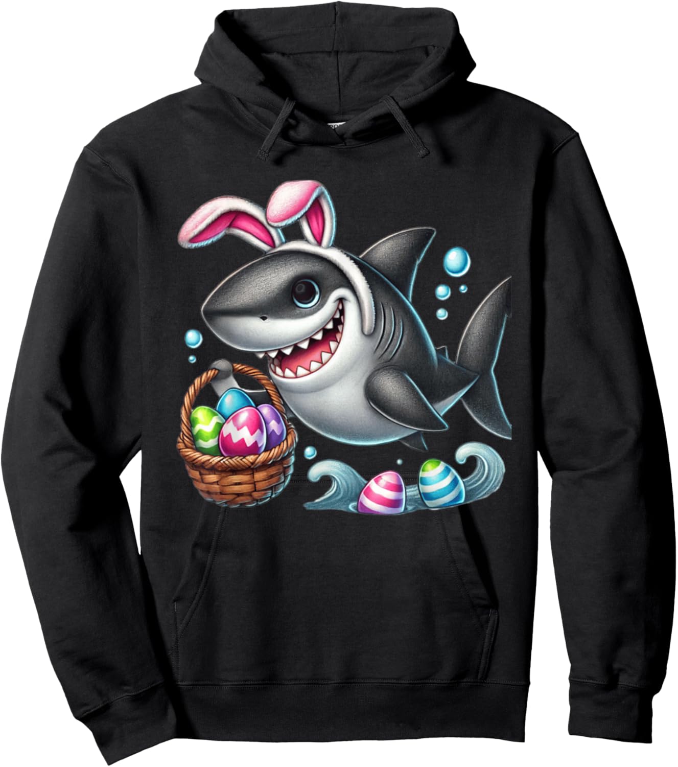 Easter Shark Easter Basket Bunny Ears Happy Easter Boys Hoodie - Hoodie | Black