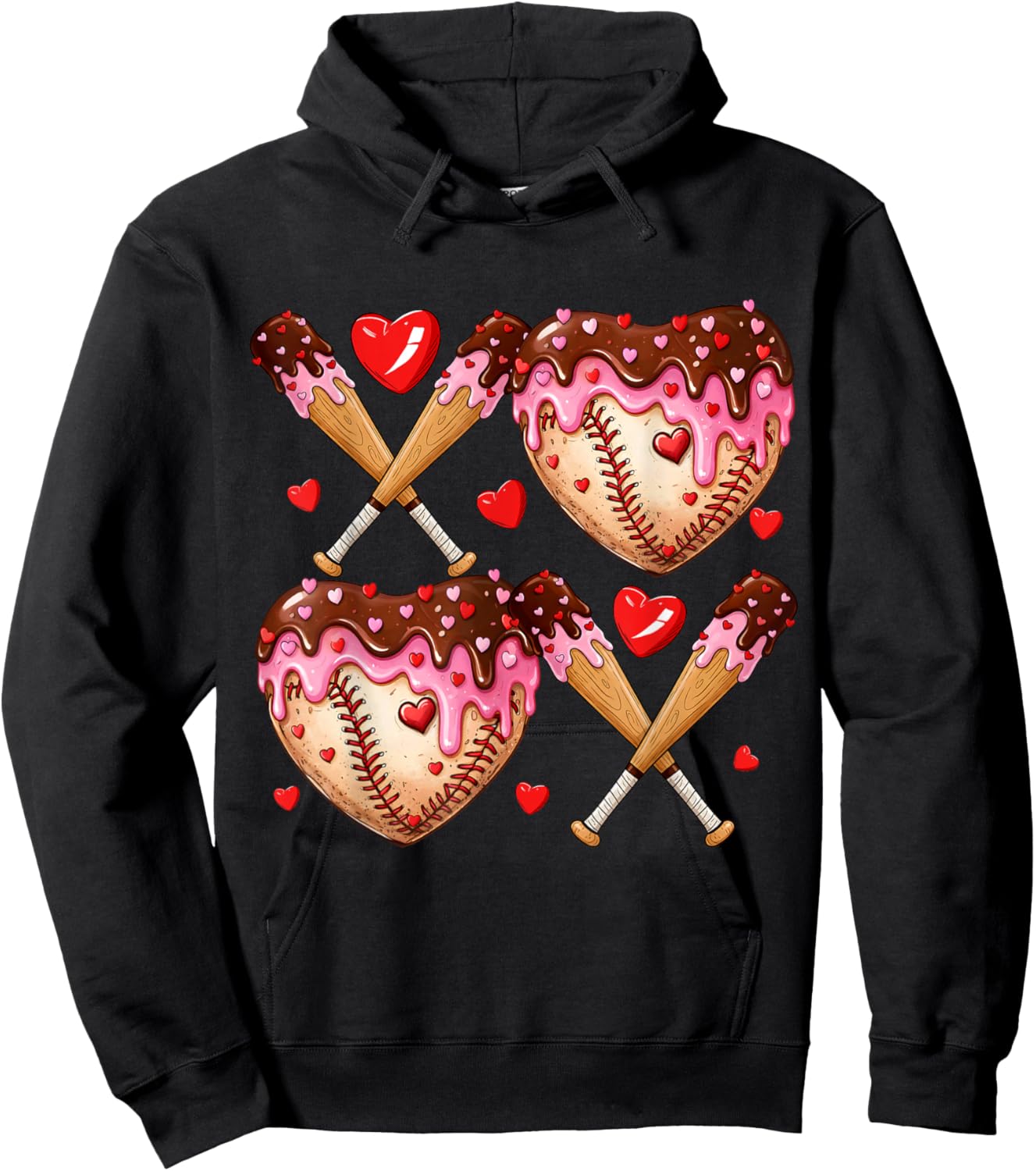 Valentines Day Drip Heart Baseball XOXO Boys Kids Men Sport Hoodie - Hoodie | Black