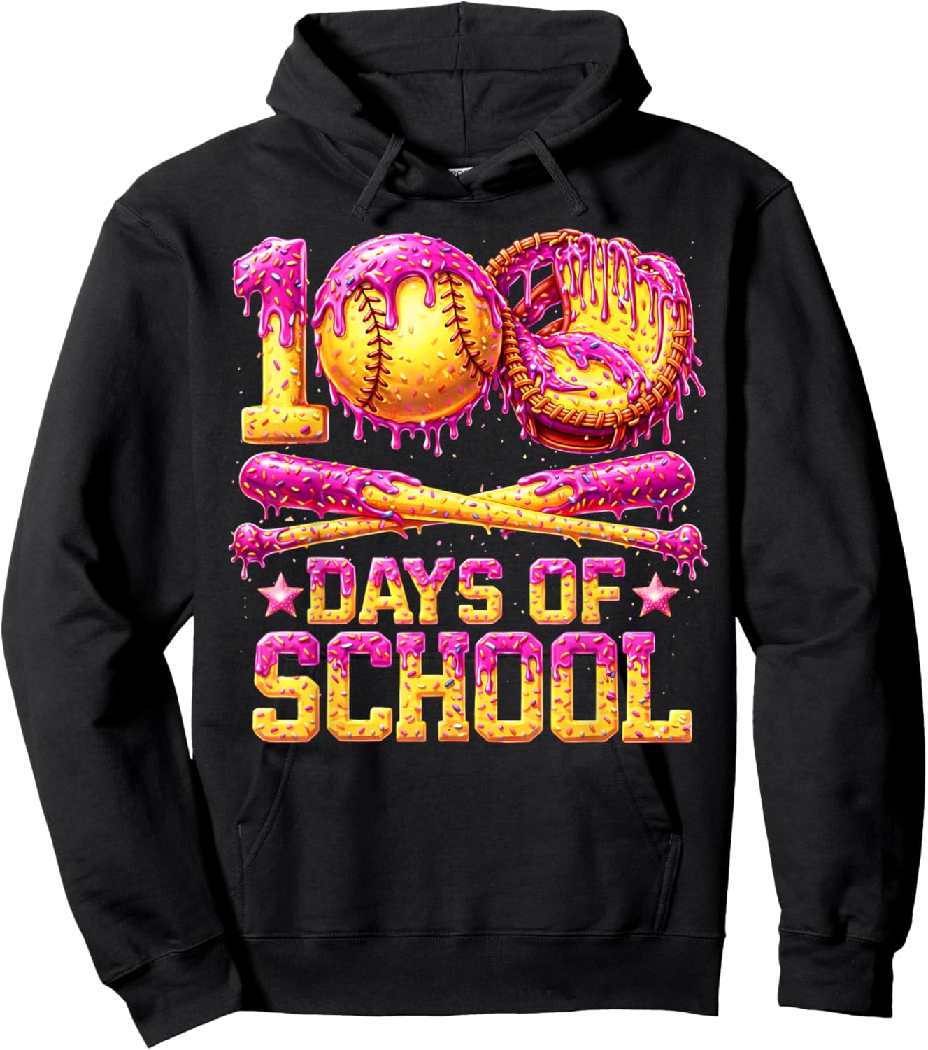 100 Drippy Days of School Softball Ice Cream 100th Day Boys Hoodie - Hoodie | Black