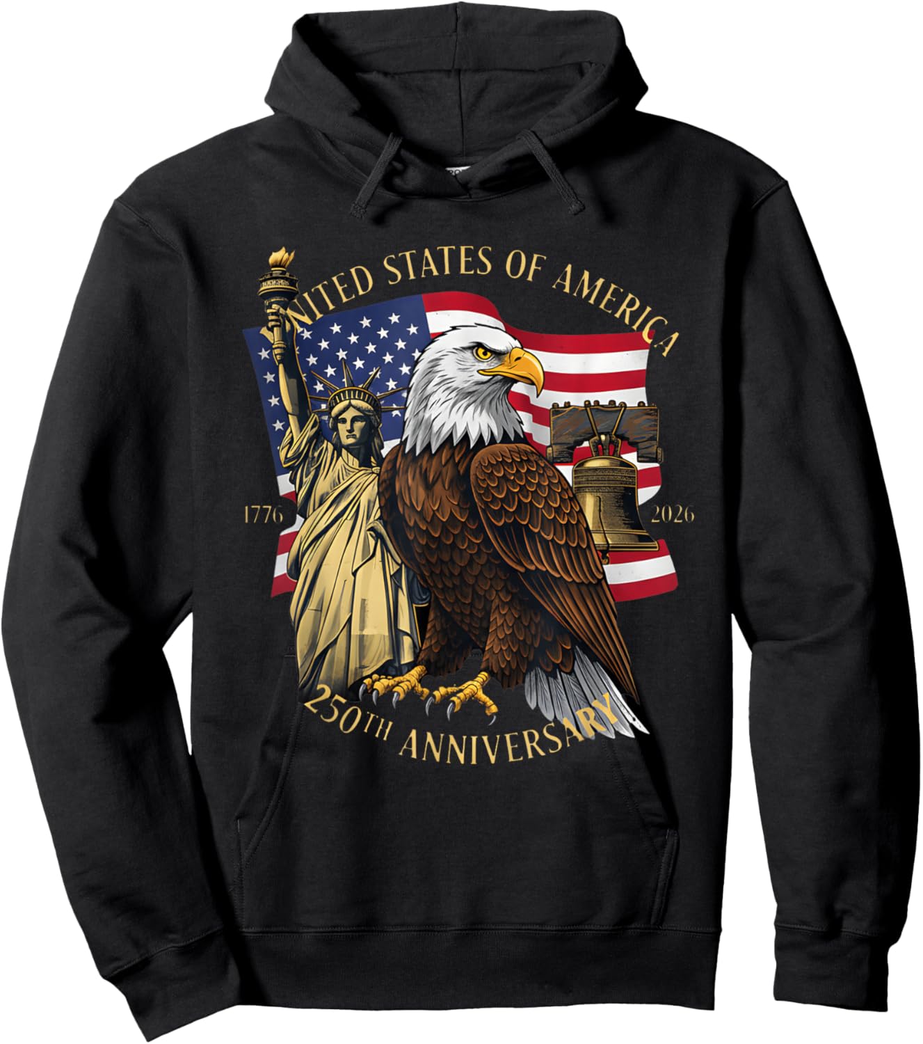 250 Years 1776-2026 250th Birthday Eagle Liberty Bell Hoodie - Hoodie | Black
