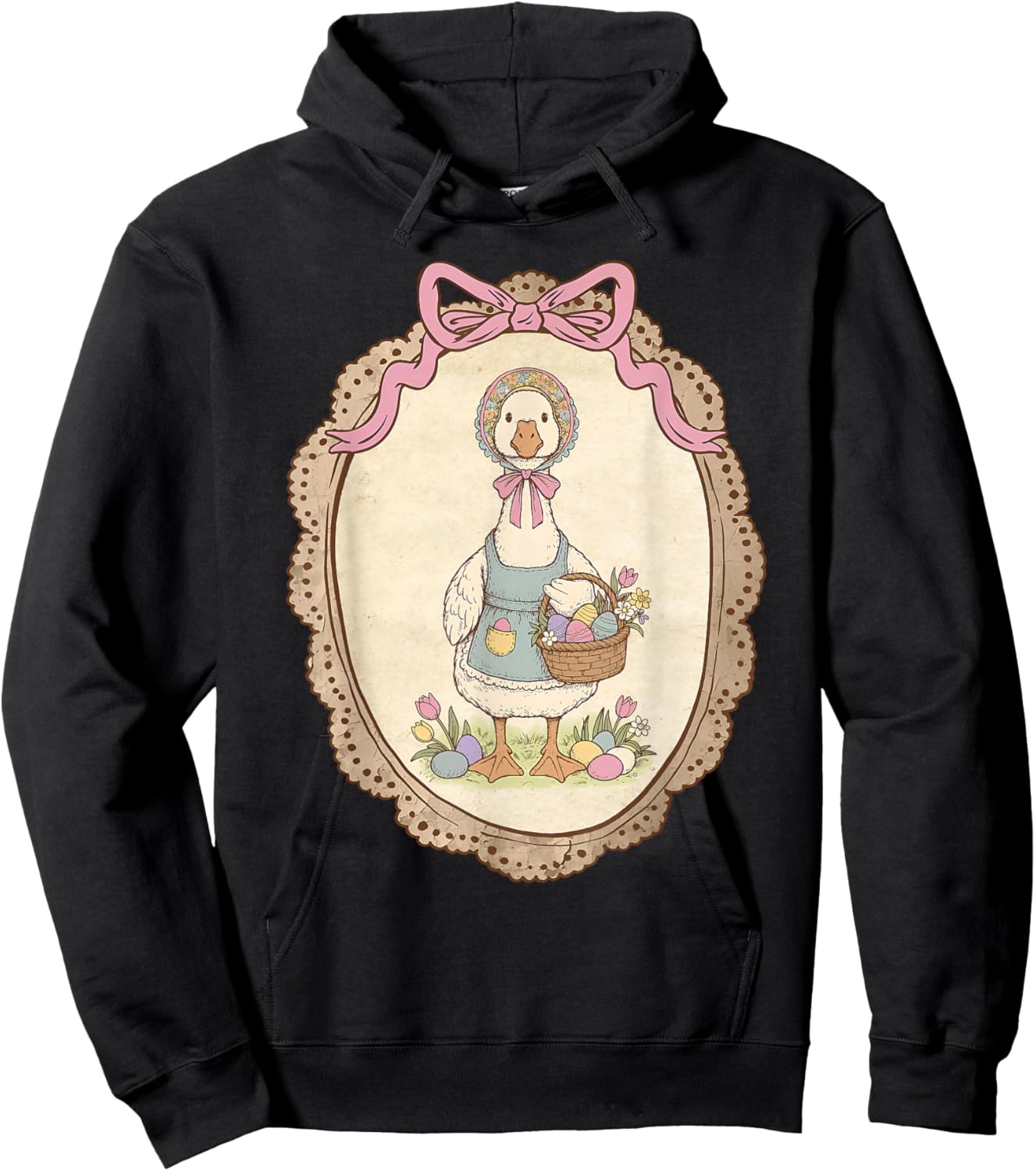 Coquette Bow Funny Silly Goose Bunny Eggs Happy Easter Day Hoodie - Hoodie | Black