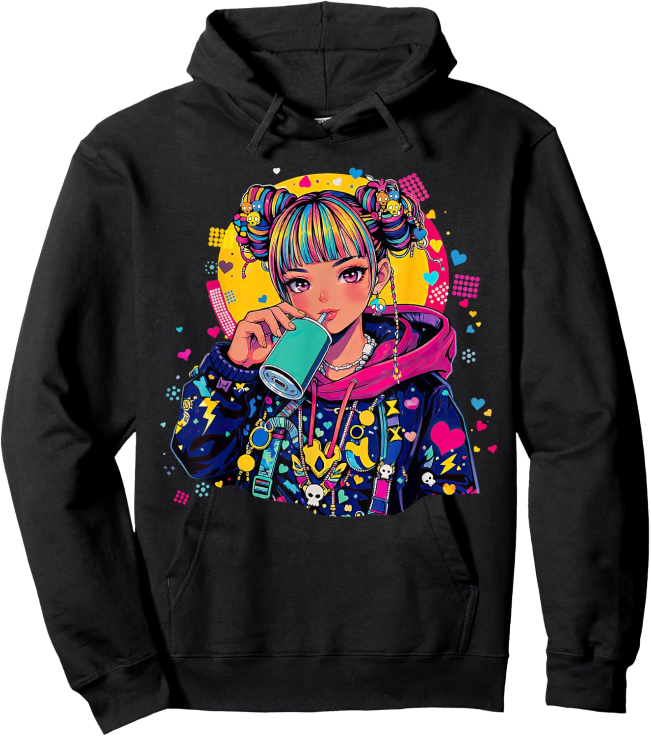 Y2K Decora Aesthetic Kawaii Anime Girl Japanese Streetwear Hoodie - Hoodie | Black