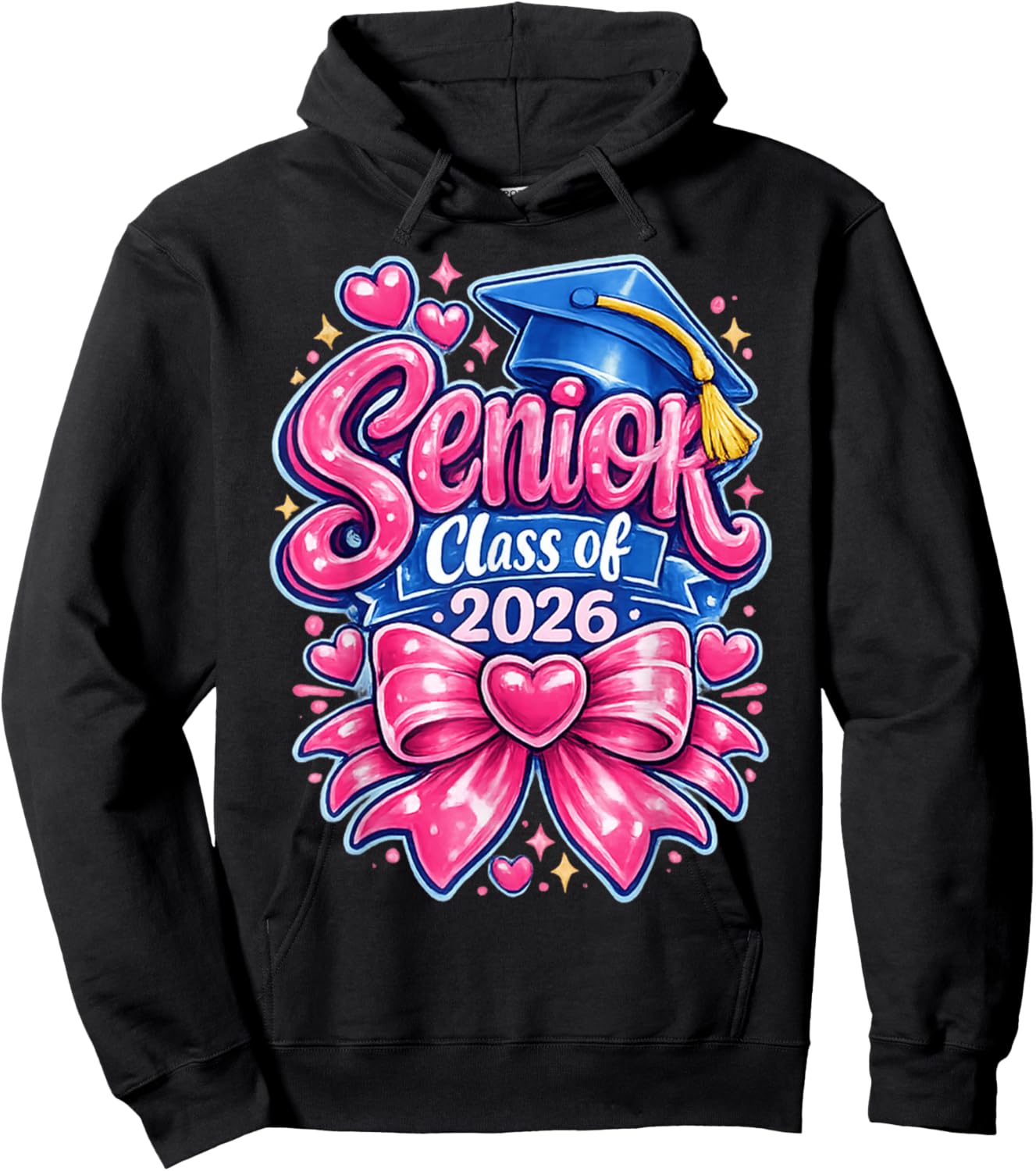 Class of 2026 Pink Bow Graduation Senior Girls Hoodie - Hoodie | Black