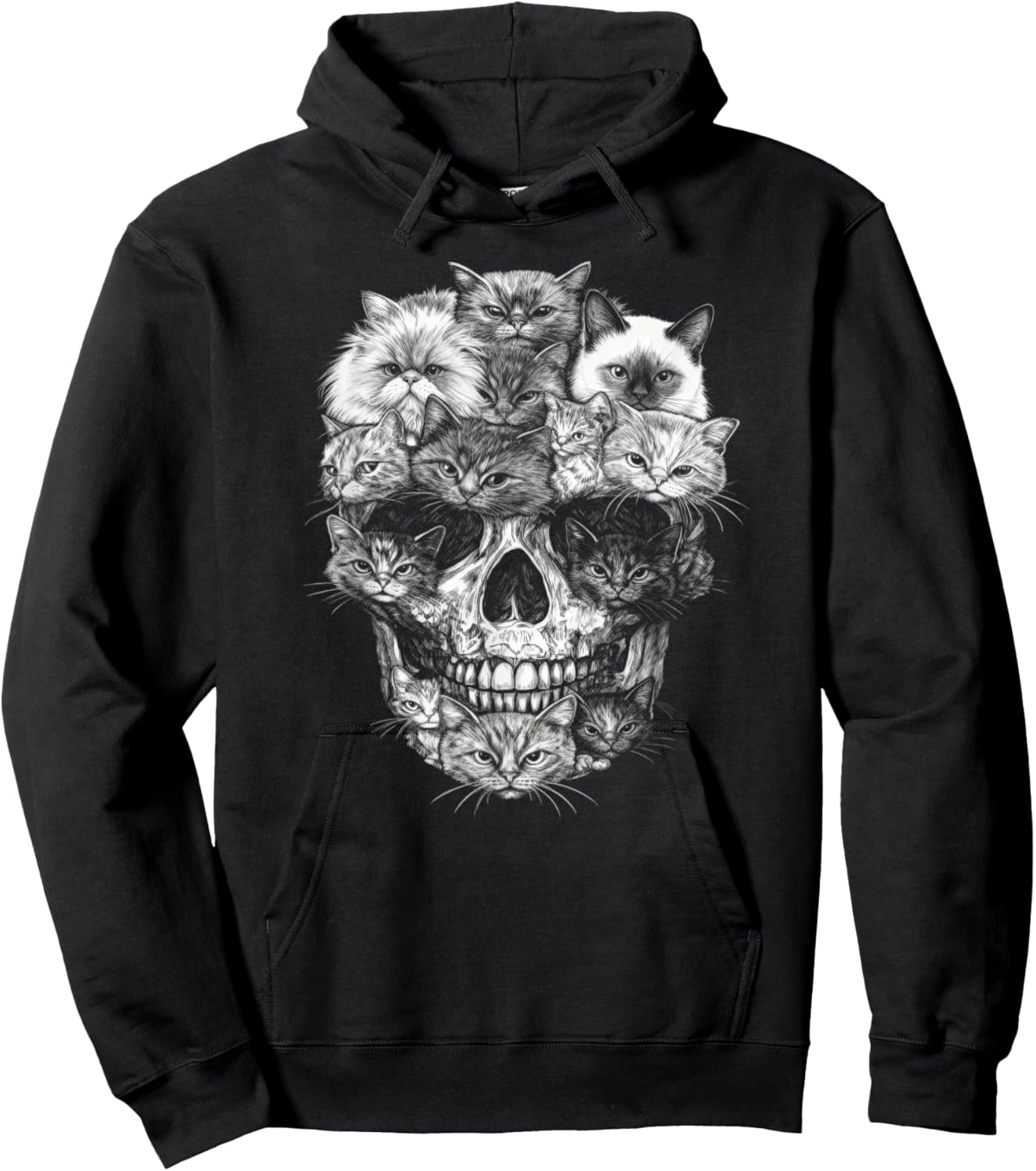 A Skull But It's Cats Kitty Skeleton Halloween Cat Skull Hoodie - Hoodie | Black