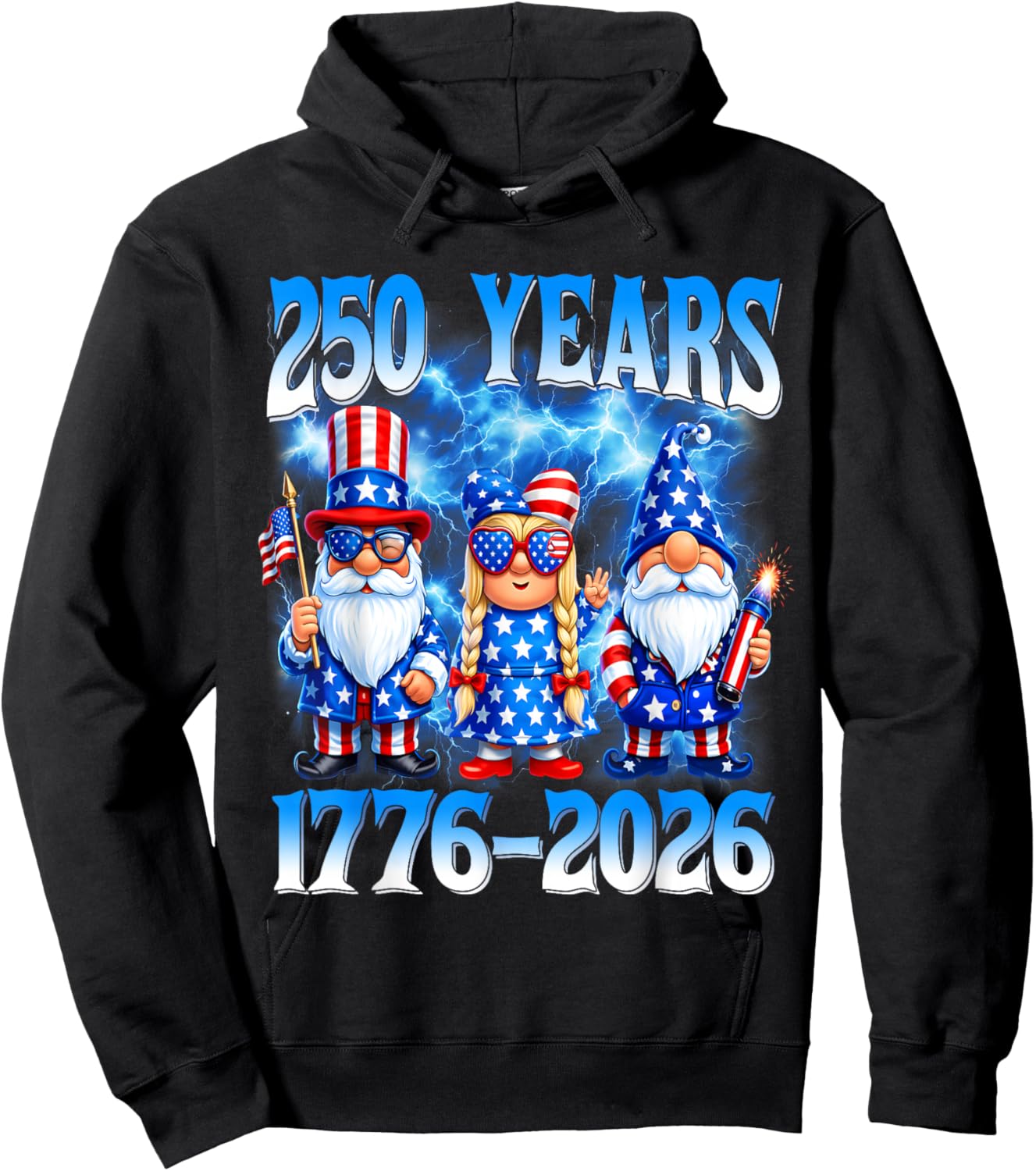 250 Year American 1776 2026 250th Gnomes Patriotic 4th July Hoodie - Hoodie | Black