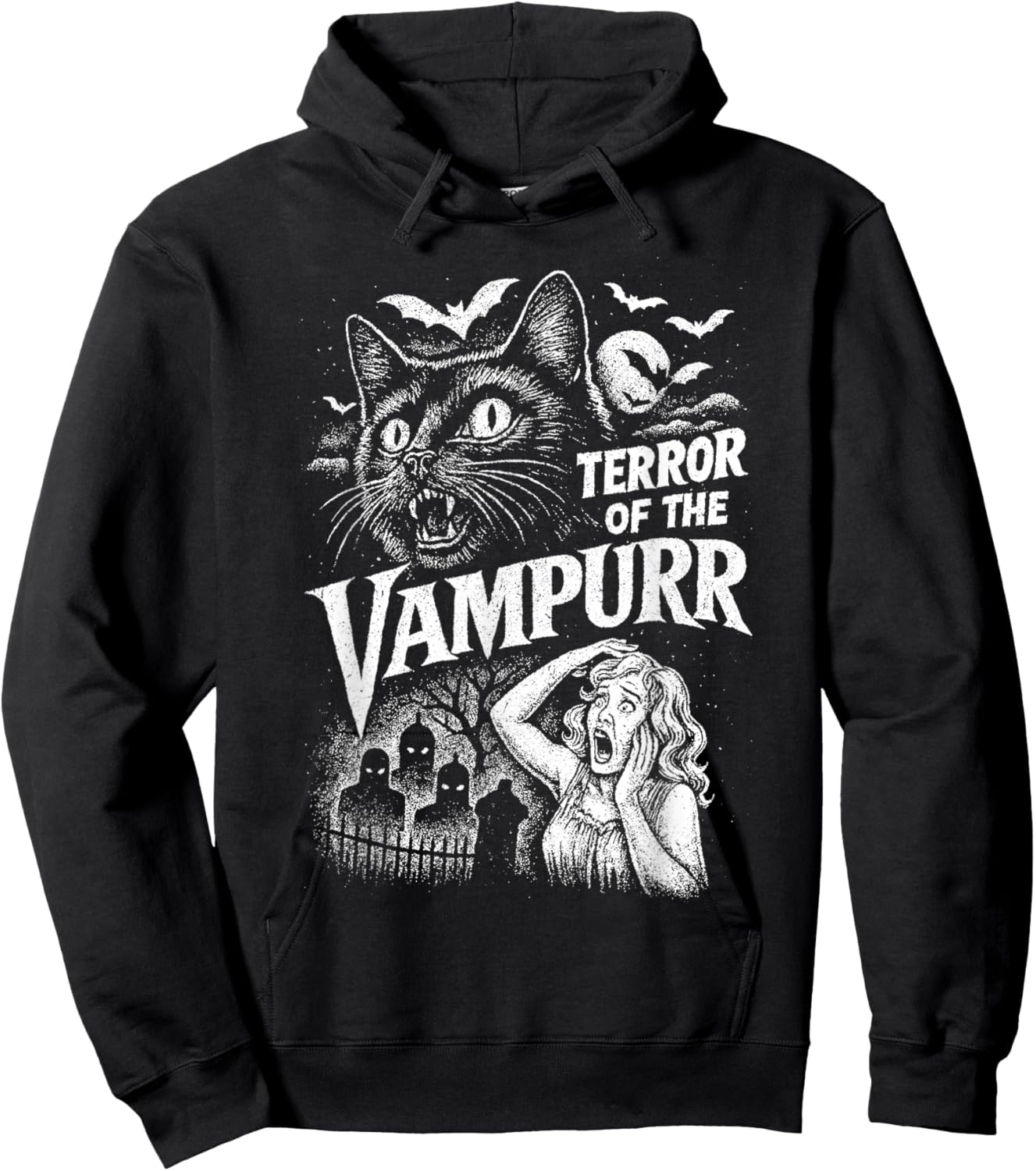 Terror of The Vampurr Halloween Cat Vintage Movie Spooky Hoodie - Hoodie | Black