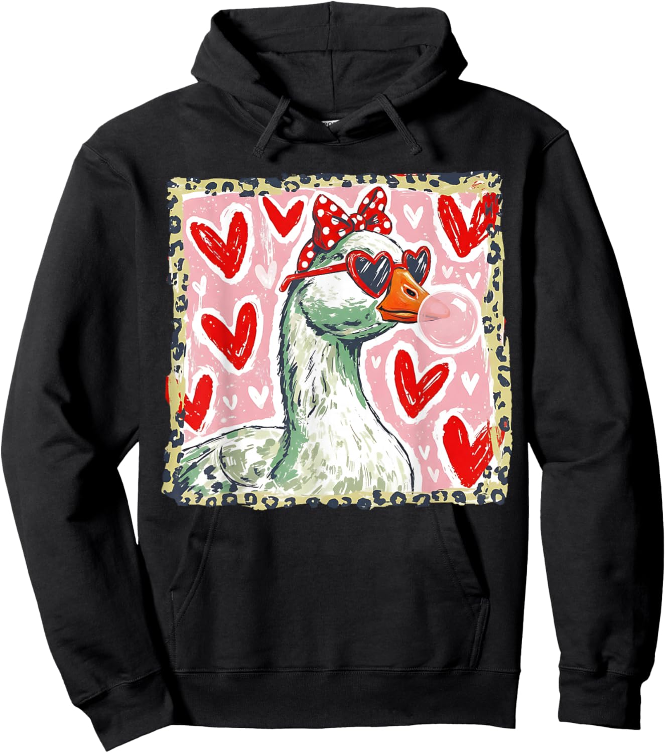 Valentine Geese Funny Love Hearts Heart Sunglasses Bubblegum Hoodie - Hoodie | Black