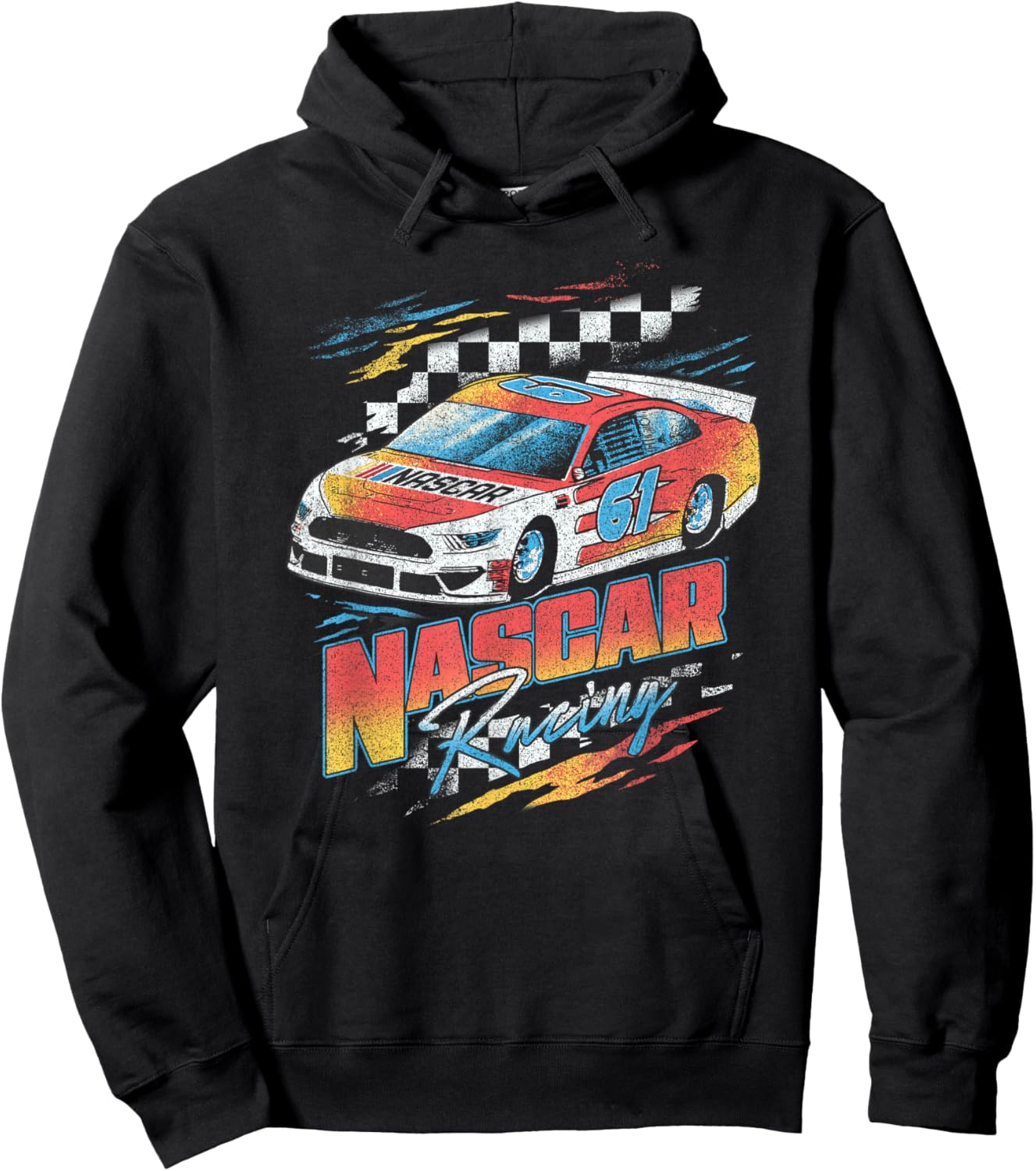 NASCAR Racing Checkers Full Color Distressed Poster Hoodie - Hoodie | Black