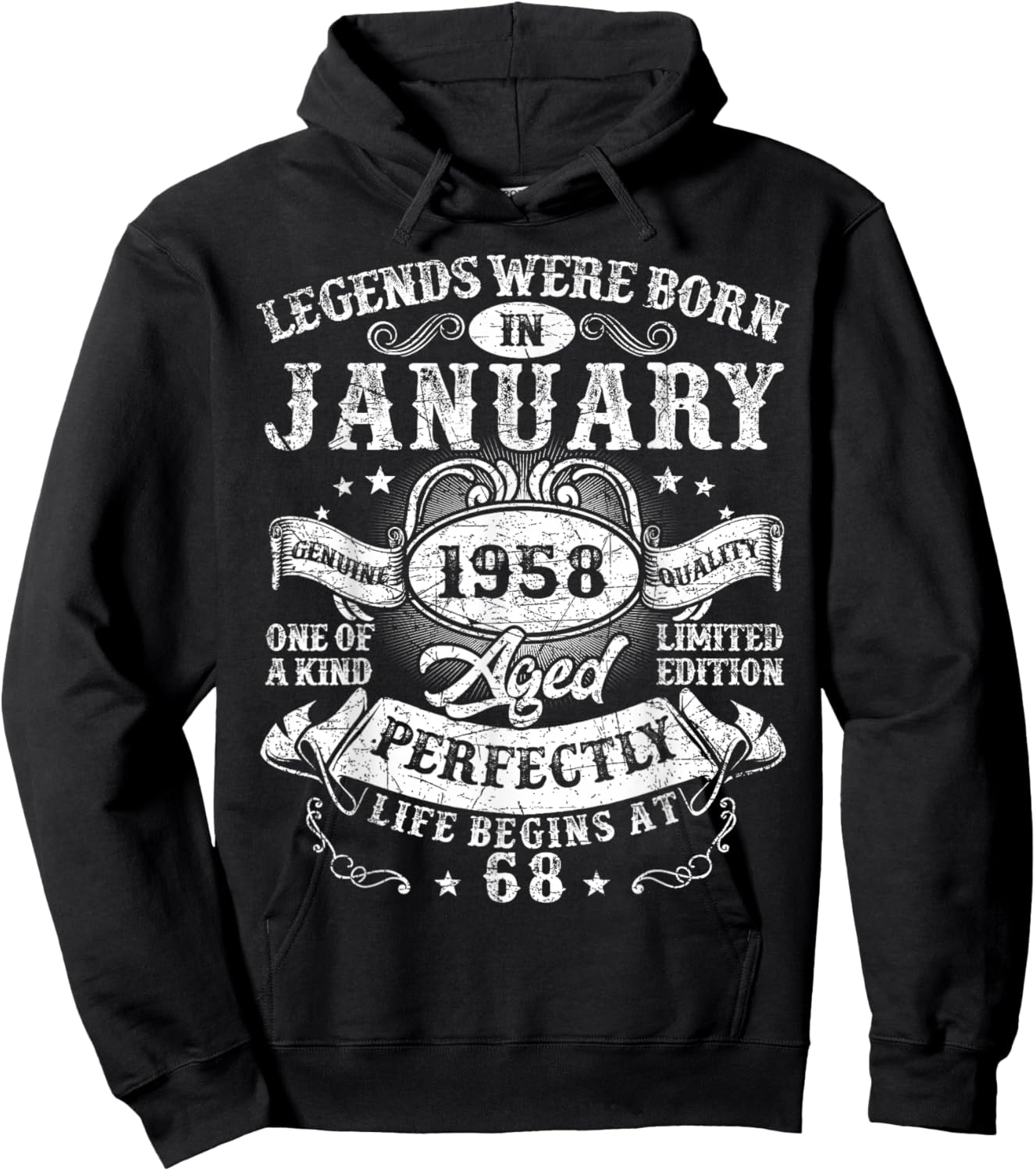 Legends were Born in January 1958 Vintage 68th Birthday Men Hoodie - Hoodie | Black