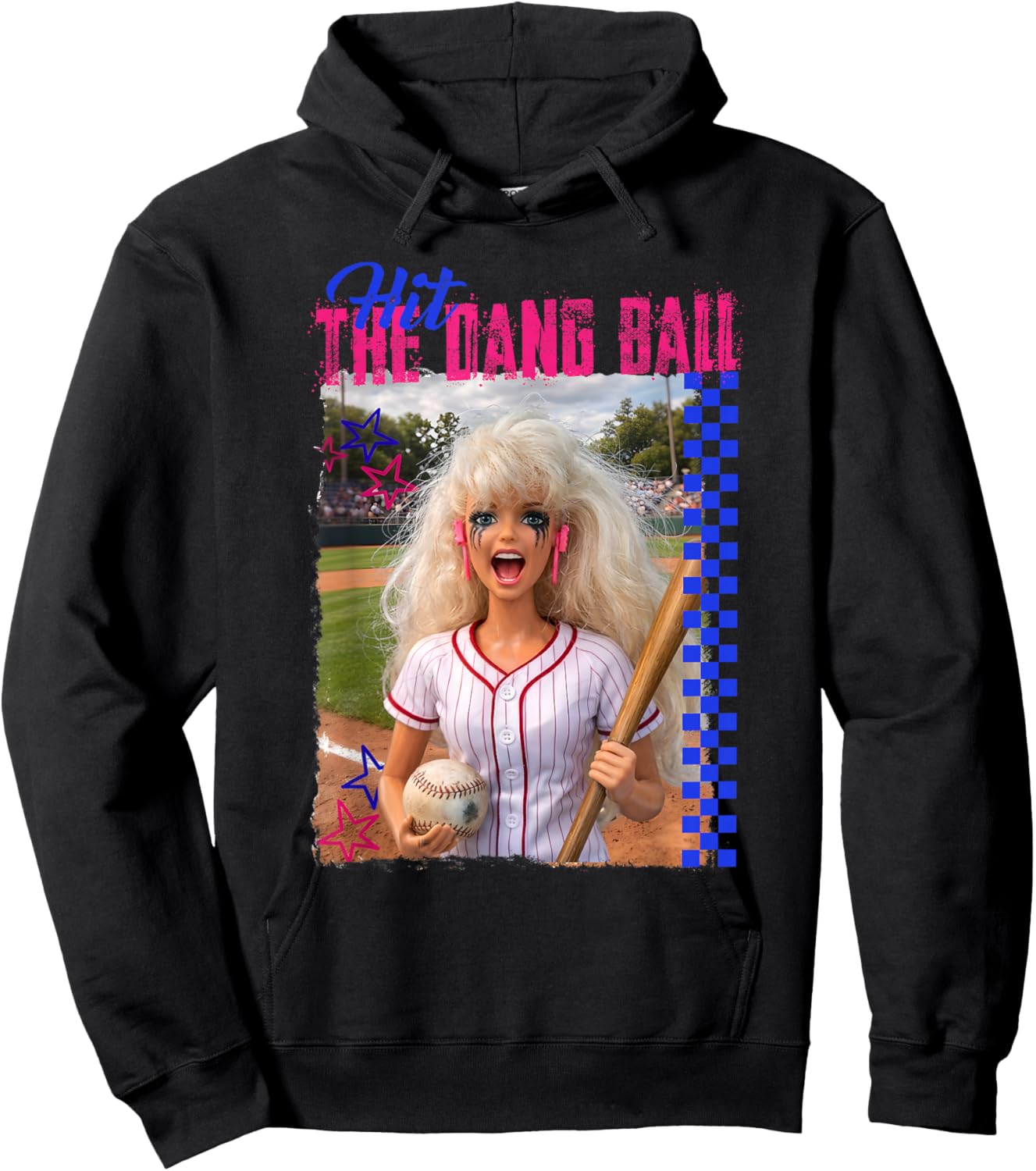 Hit The Dang Ball Baseball Mom Gameday Funny Doll Face Meme Hoodie - Hoodie | Black