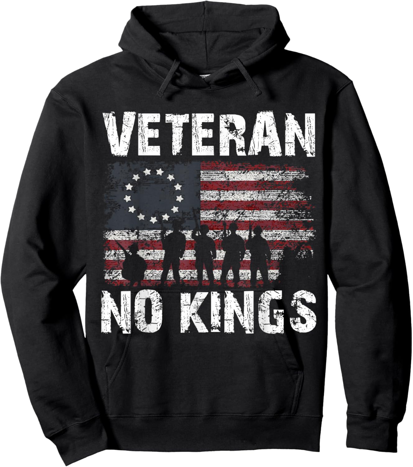 No Kings Vintage America Flag Veterans Hoodie - Hoodie | Black