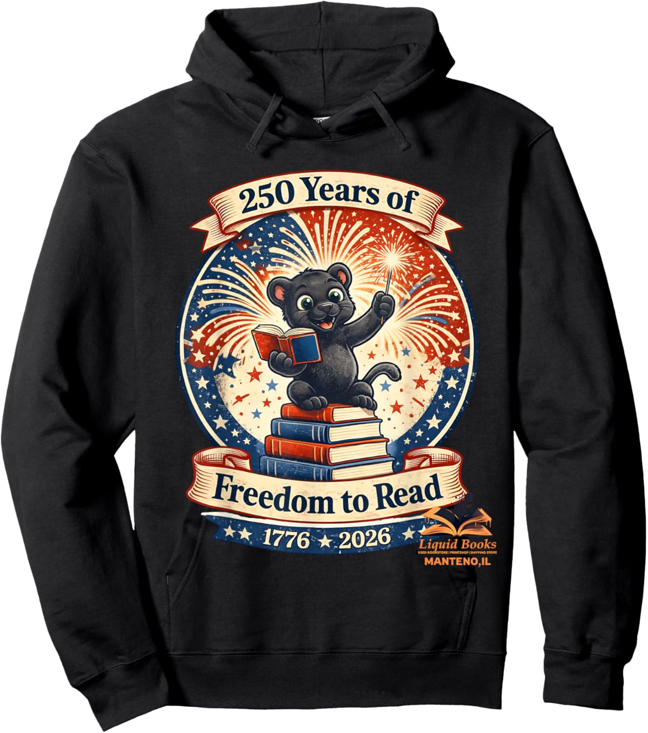250 Years of Freedom to Read Patriotic Panther July 4th Art Hoodie - Hoodie | Black