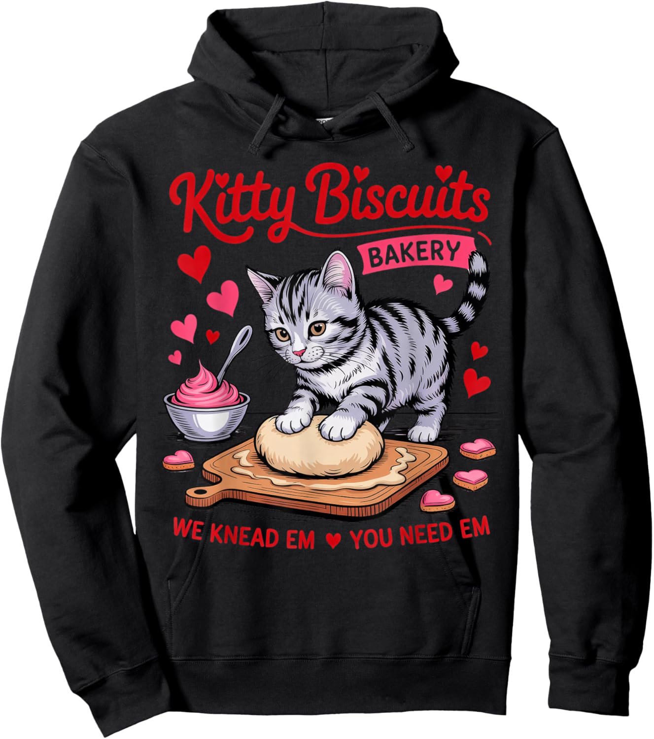 Valentines Cat, Kitty Biscuits Bakery Hoodie - Hoodie | Black