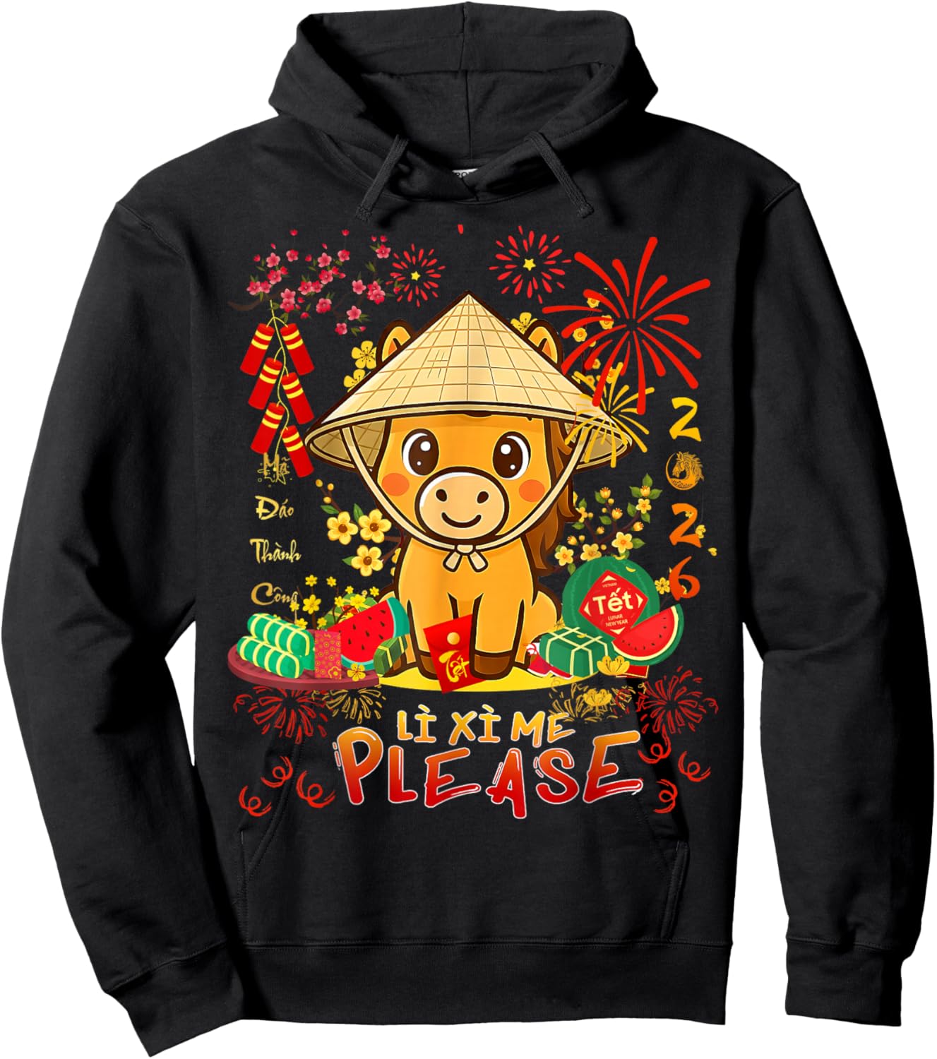 Li Xi Me Please-Happy Horse Vietnamese Lunar New Year 2026 Hoodie - Hoodie | Black