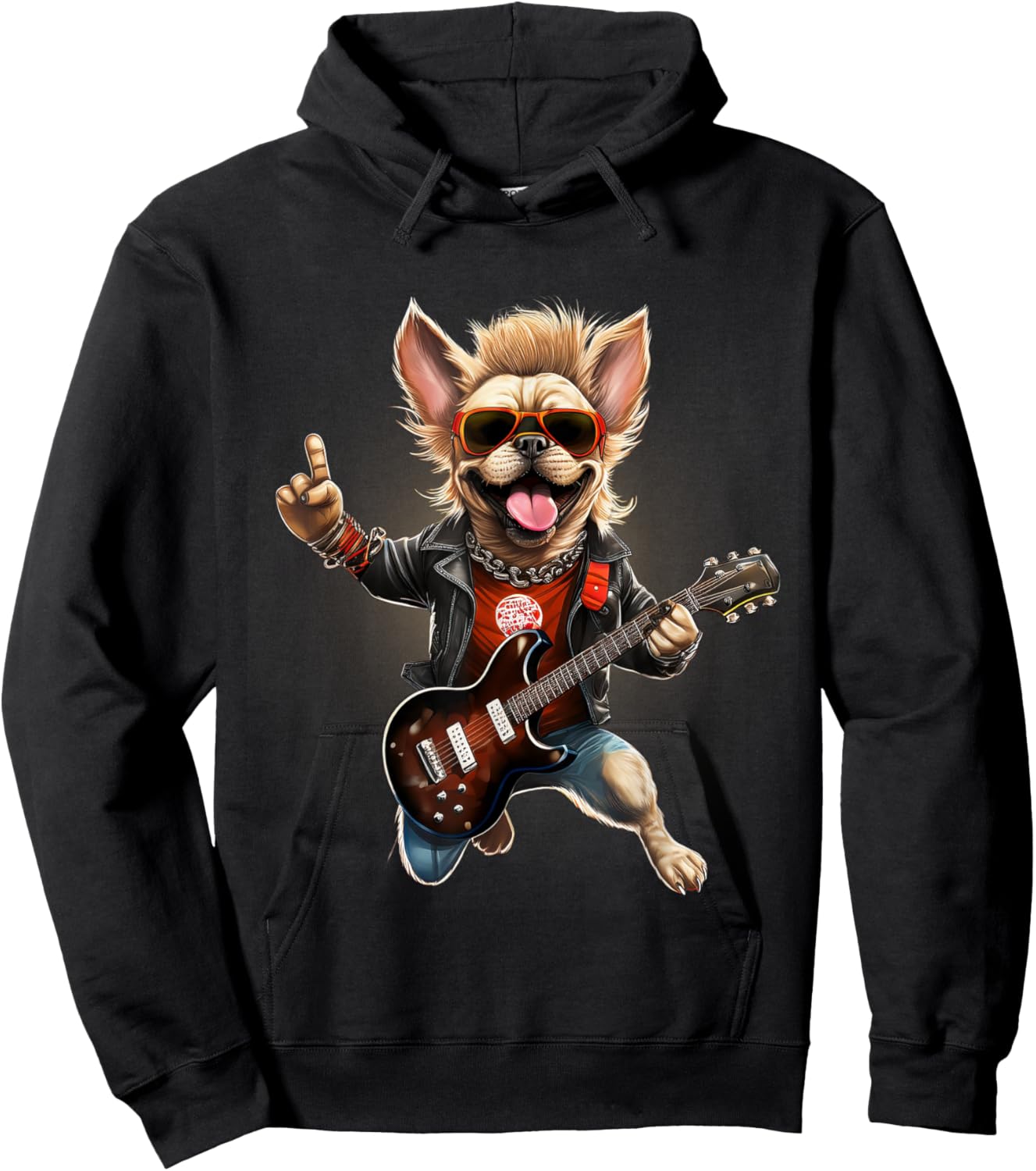 Vintage Punk Guitar French Bulldog Hoodie - Hoodie | Black
