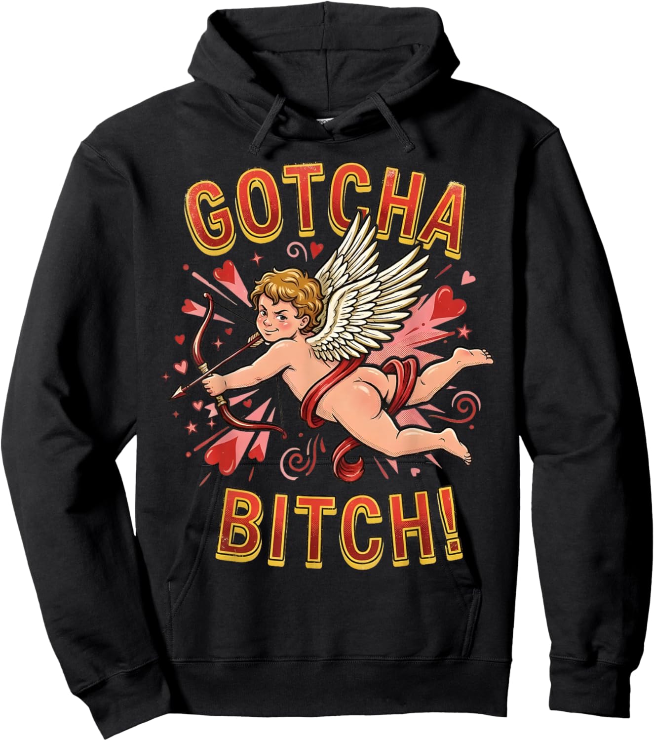 Retro Gotcha Bitch Funny Cupid Valentine's Day Hoodie - Hoodie | Black