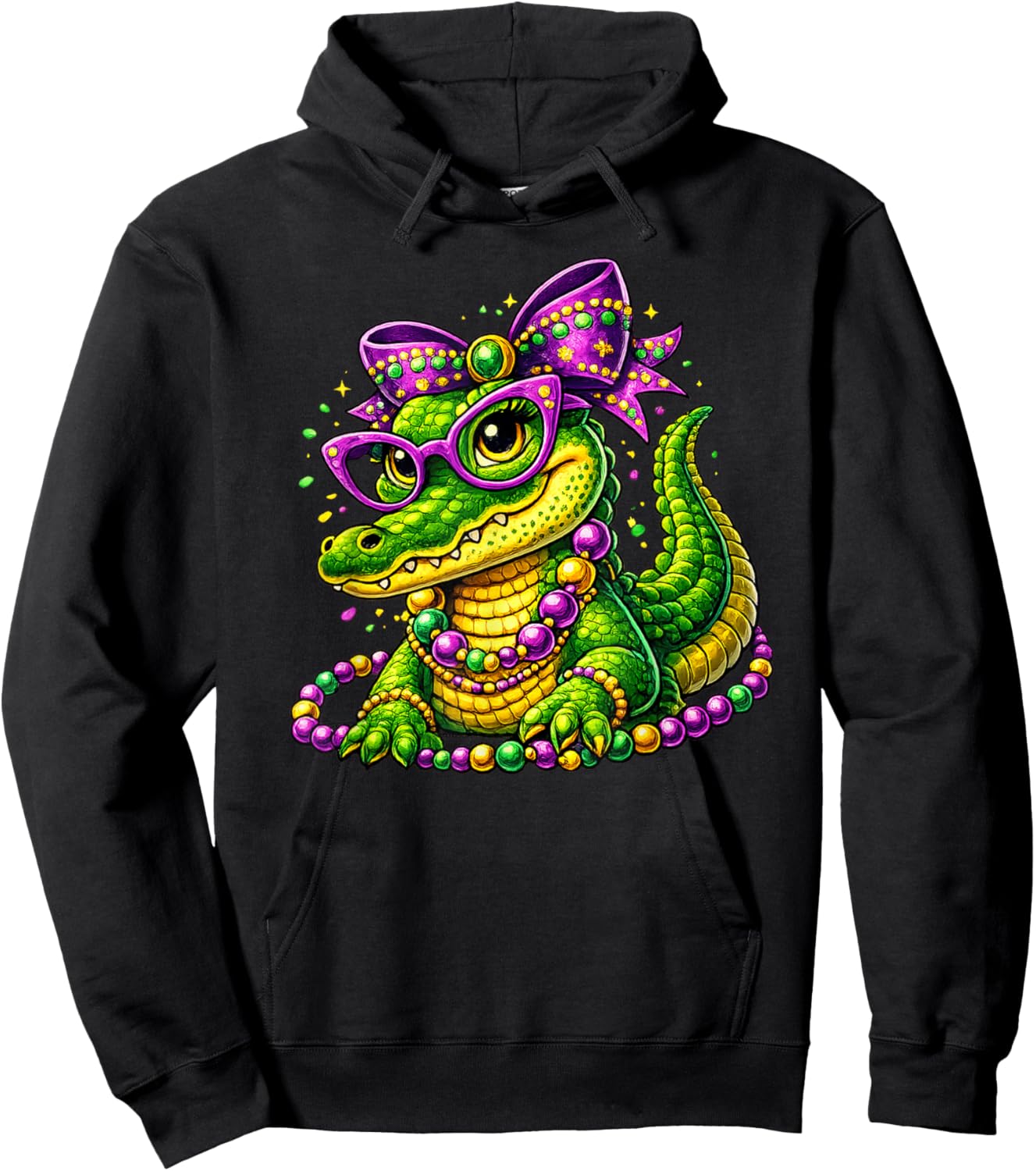 Cute Mardi Gras Alligator Gator Beads Mask Carnival Couples Hoodie - Hoodie | Black