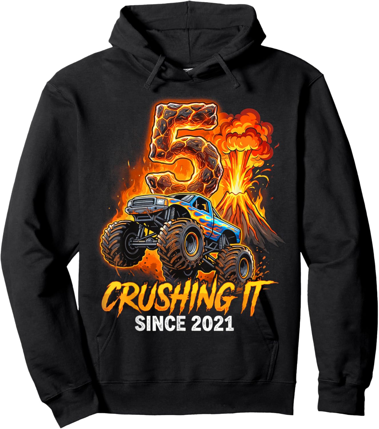 Birthday Monster Truck 5 Year Old Boys 5th Party Born 2021 Hoodie - Hoodie | Black