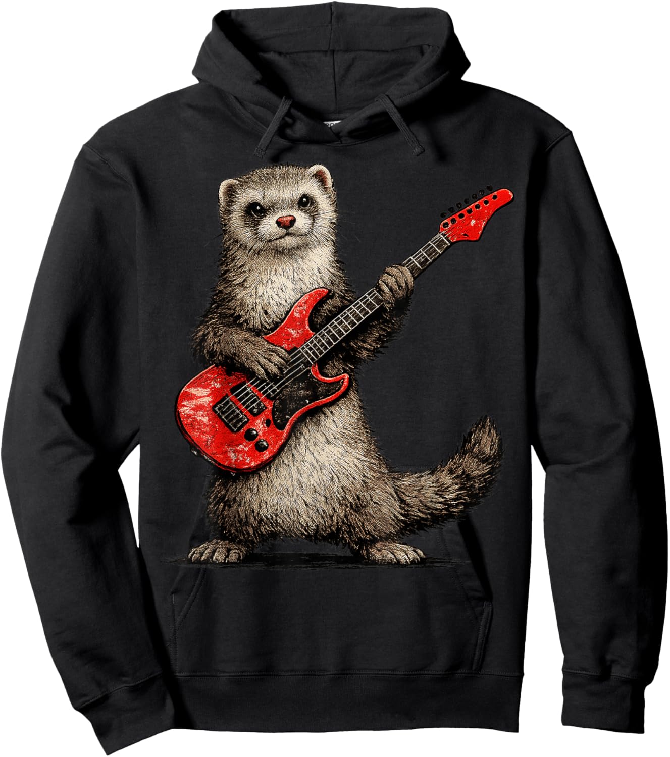 Funny Ferret Playing Guitar Rock and Roll Gifts Men Women Hoodie - Hoodie | Black