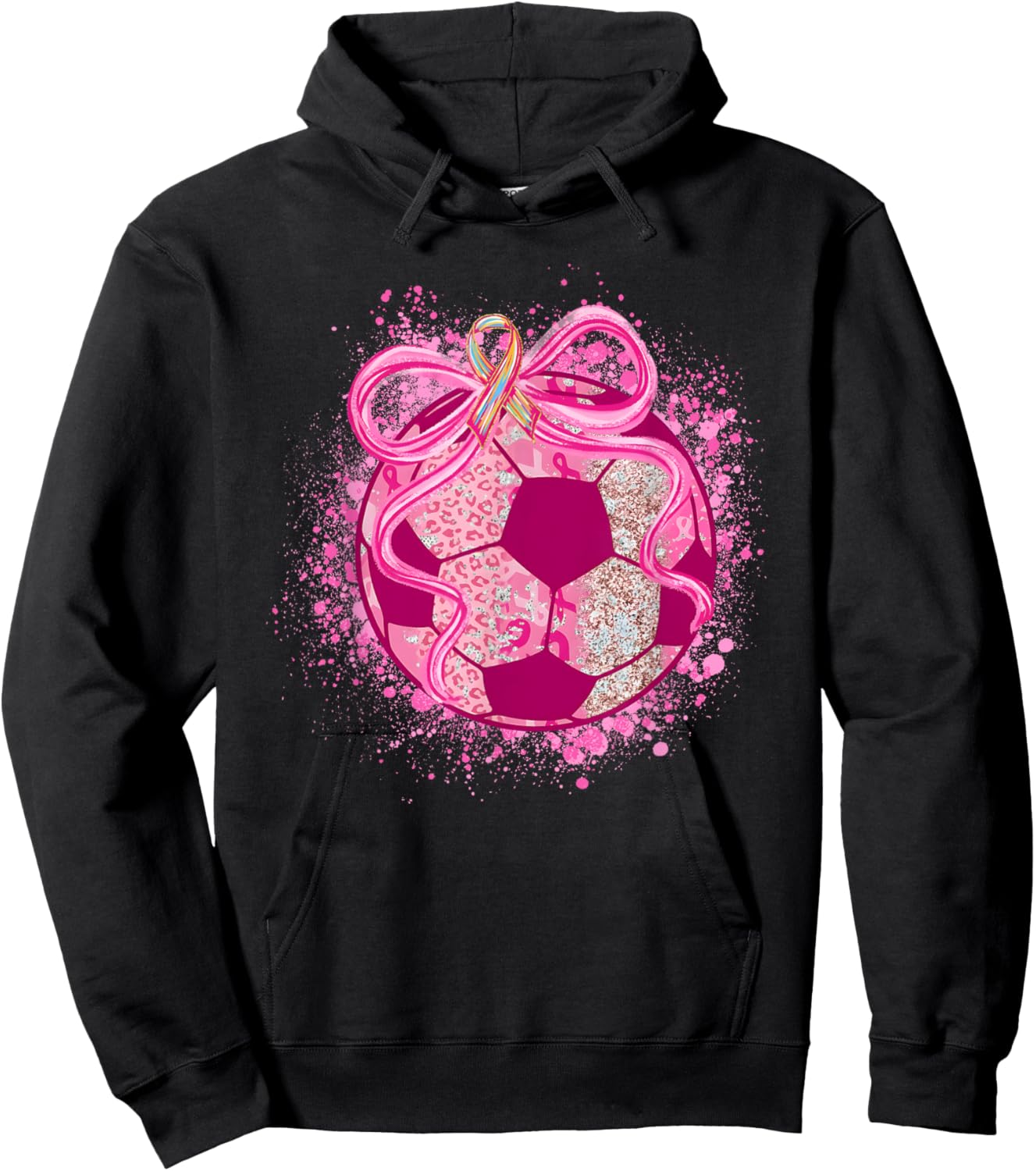 Soccer Coquette Bow Breast Cancer Awareness Pink Ribbon Hoodie - Hoodie | Black