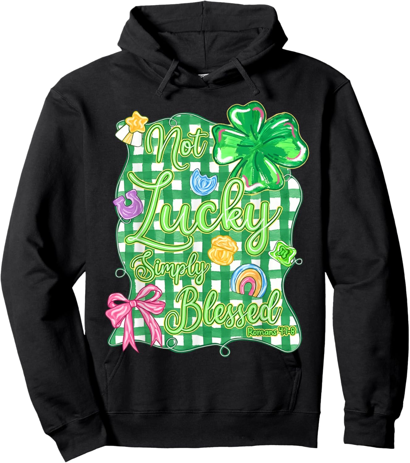 Not Lucky Simply Blessed Christian Shamrock St Patrick's Day Hoodie - Hoodie | Black