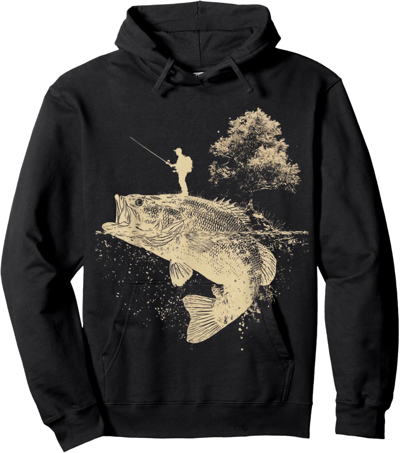 Largemouth Bass Fishing Adventure Angler Silhouette Nature Hoodie - Hoodie | Black