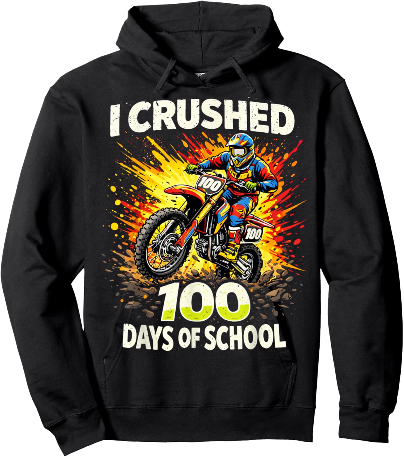 I Crushed 100 Days of School Dirt Bike Boys 100th Day Kids Hoodie - Hoodie | Black