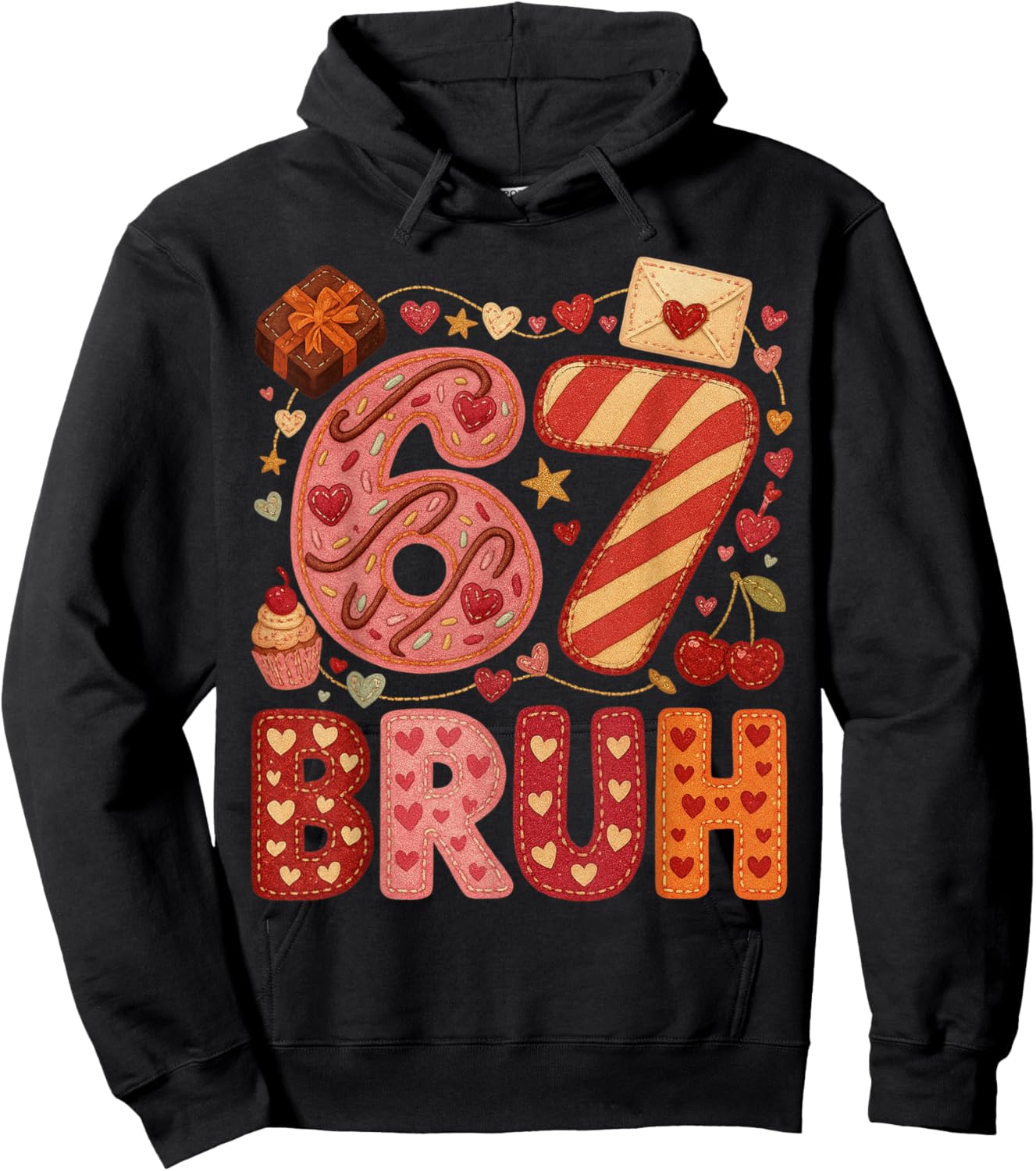 Six Seven Bruh Valentine Heart 67 Cute Kids Meme Boys Girls Hoodie - Hoodie | Black