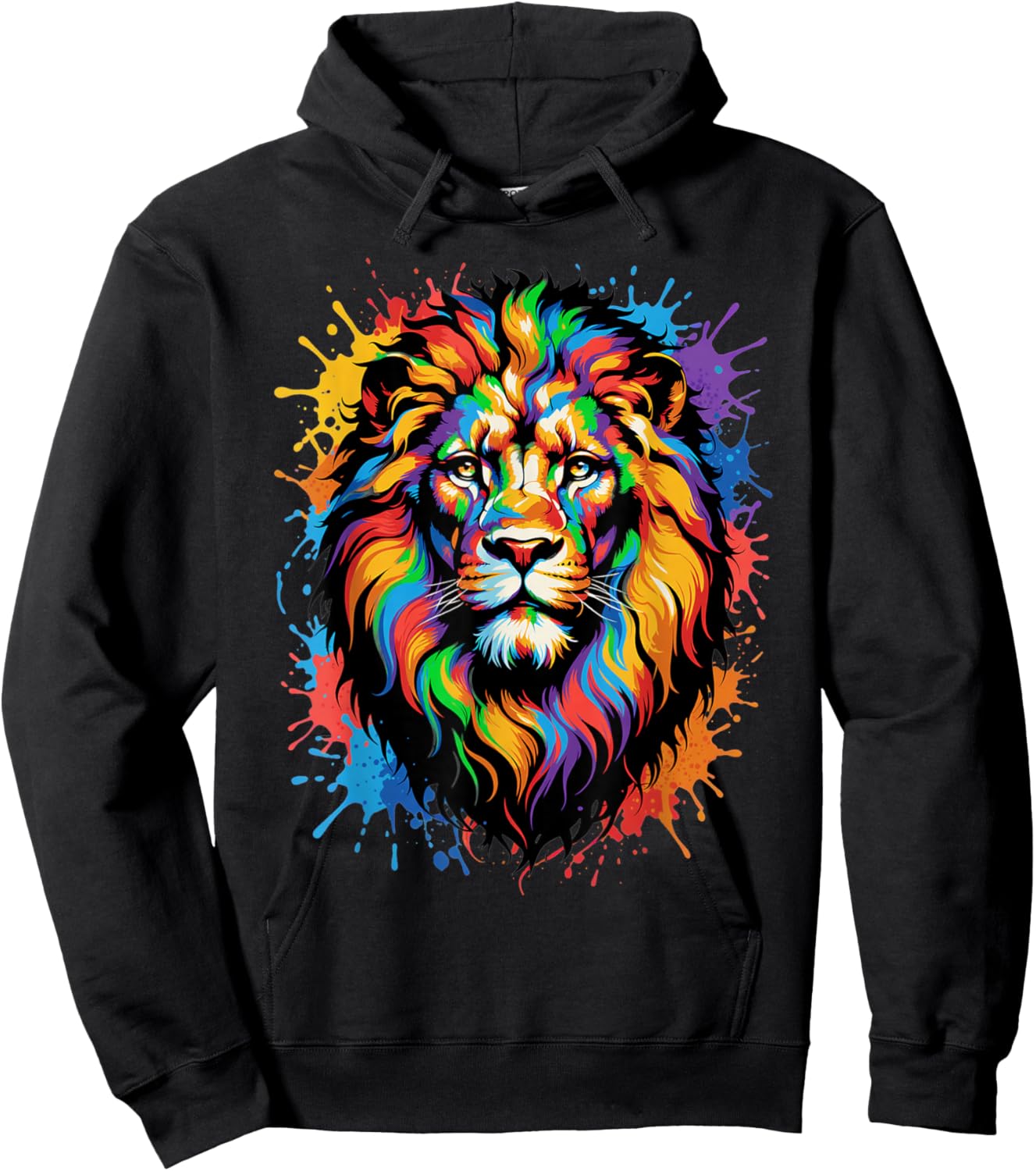 Colorful Lion Face Paint Splash Art Hoodie - Hoodie | Black