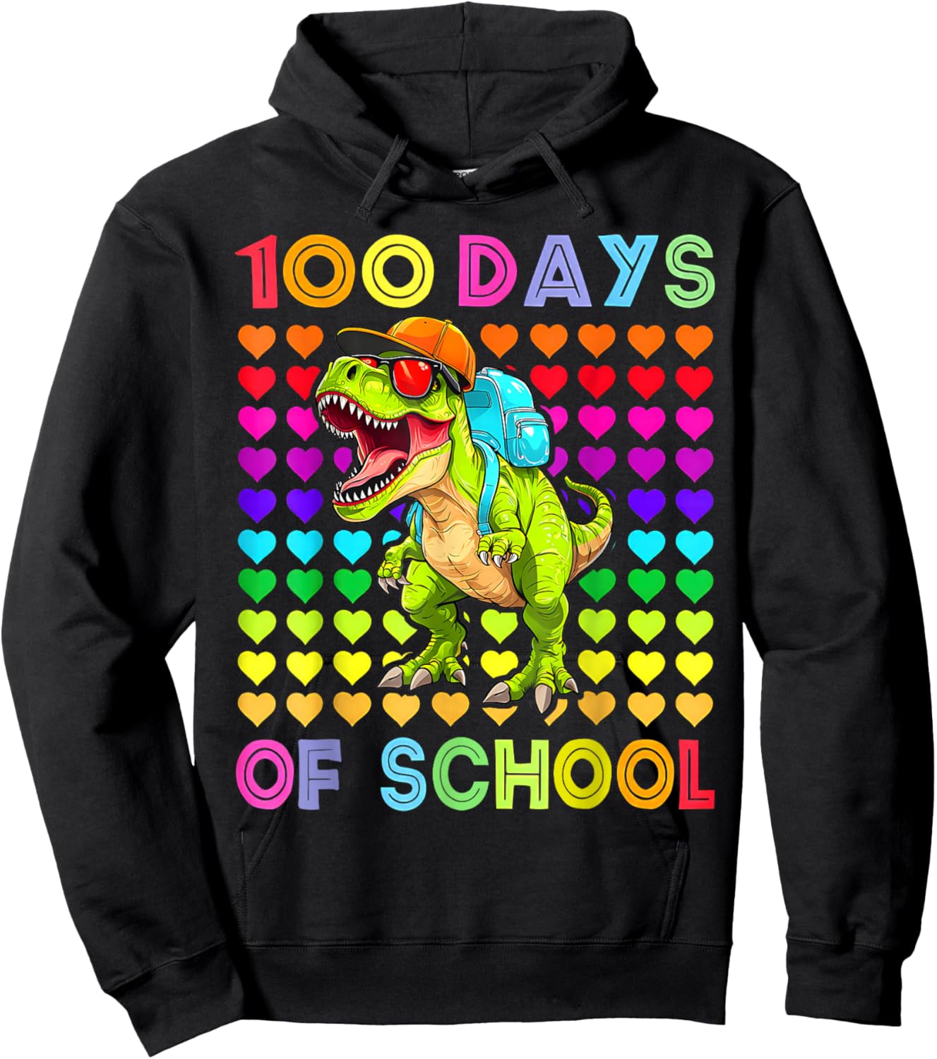 100 Days of School Dinosaur 100 Days Smarter 100th Day Kids Hoodie - Hoodie | Black