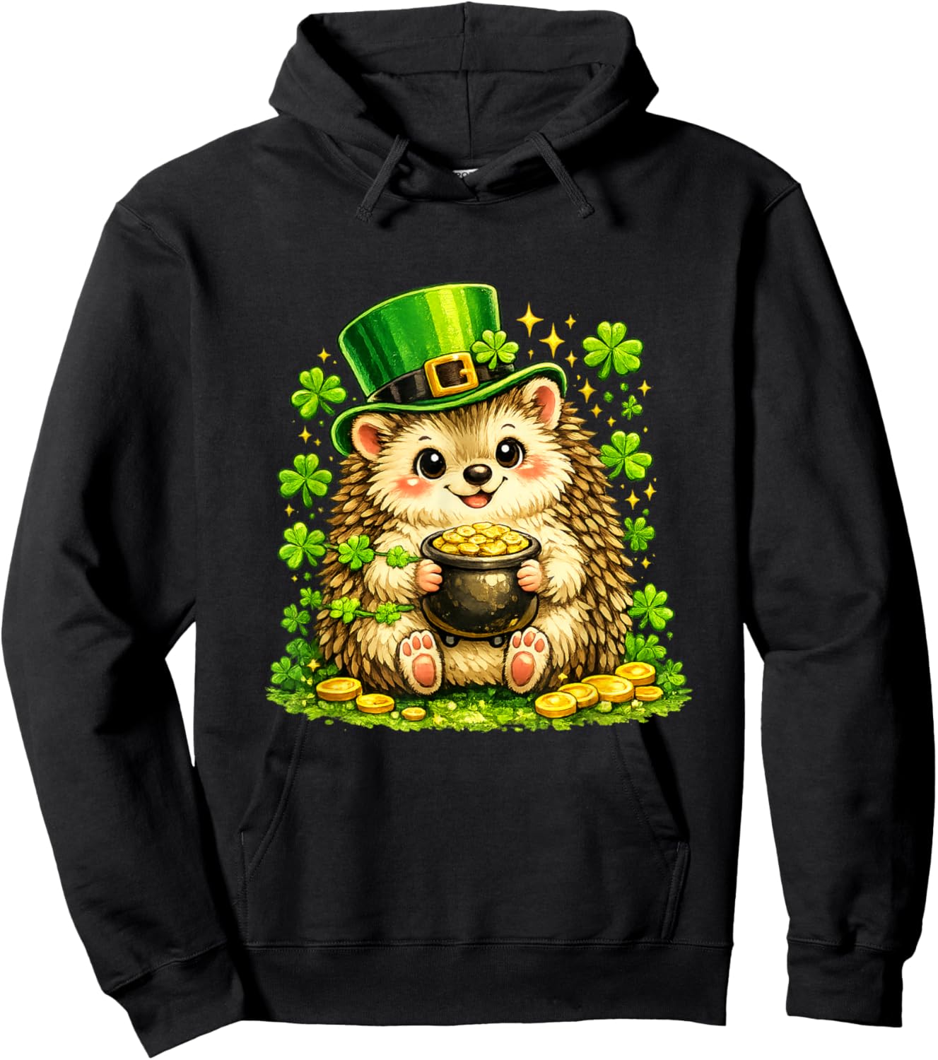 Cute Lucky Hedgehog Leprechaun St Patrick’s Day Funny Hoodie - Hoodie | Black