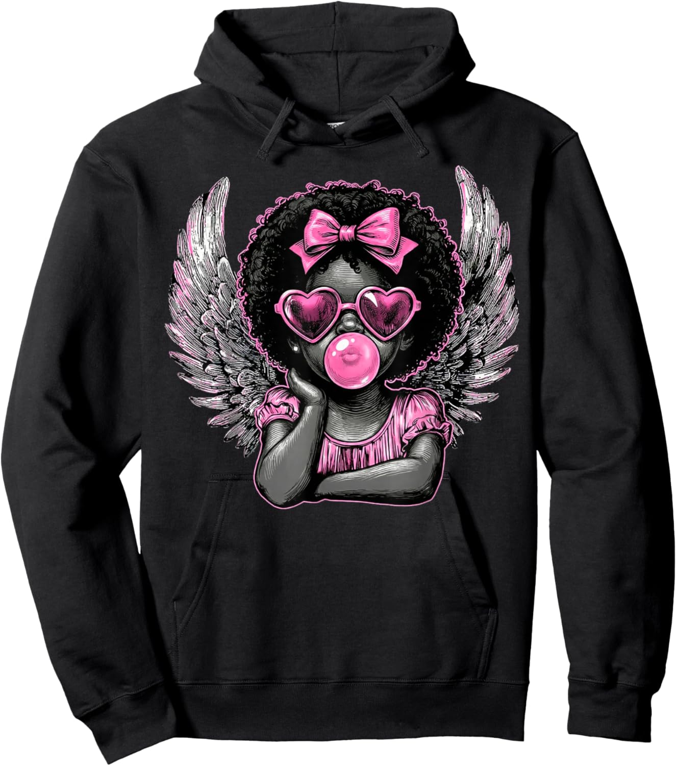 Afro Cupid with Sunglasses Blowing Bubble Gum Valentine Hoodie - Hoodie | Black