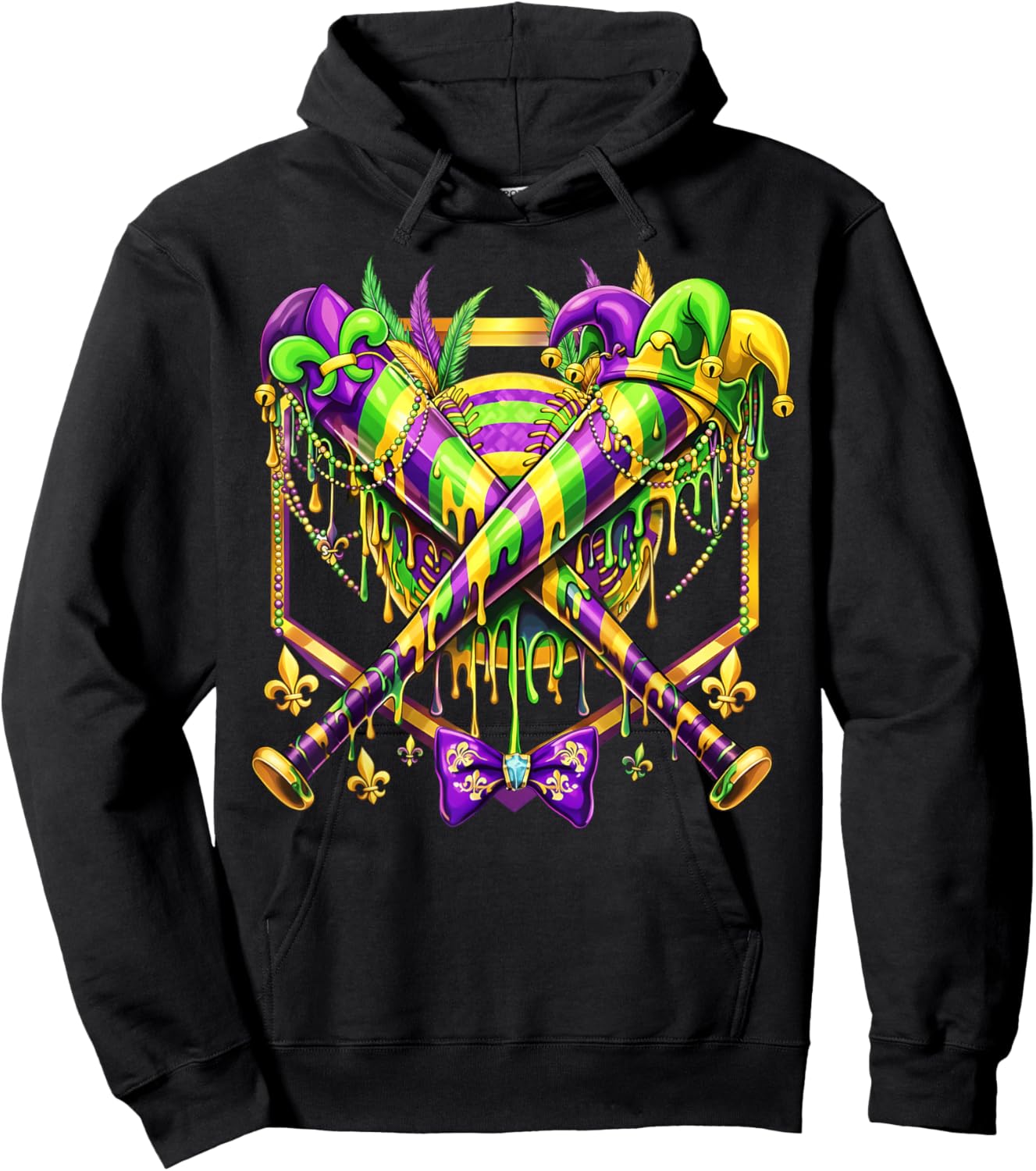 Mardi Gras Baseball Jester Hat New Orleans Men Women Kid Hoodie - Hoodie | Black