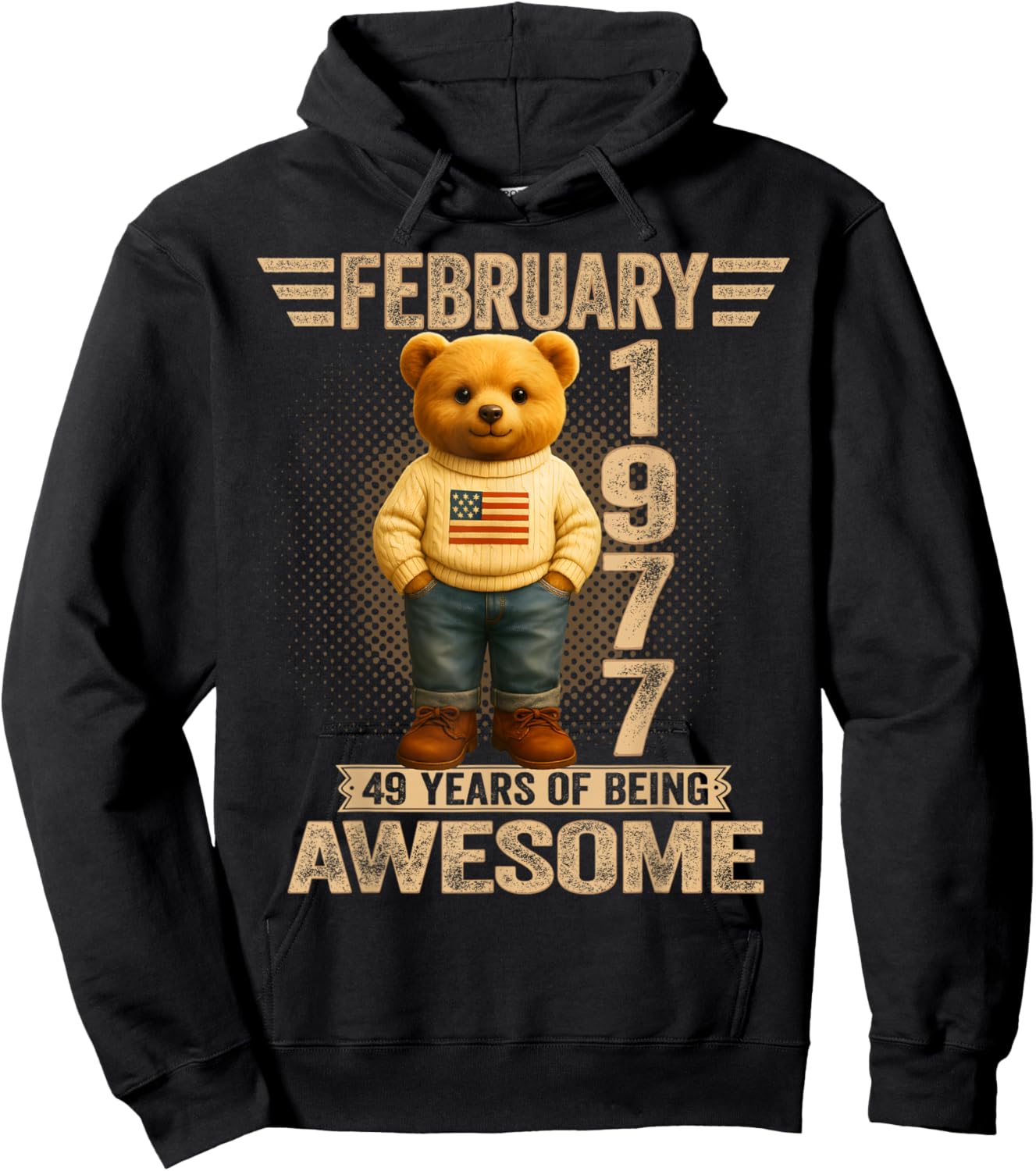49 Year Old February 1977 Teddy Bear 49th Birthday Men Women Hoodie - Hoodie | Black