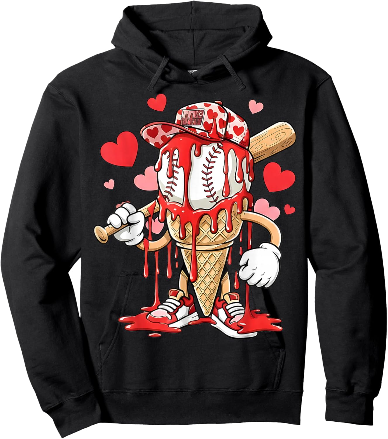 Kids Baseball Drip Ice Cream Apparel Kids Boys Valentine Hoodie - Hoodie | Black