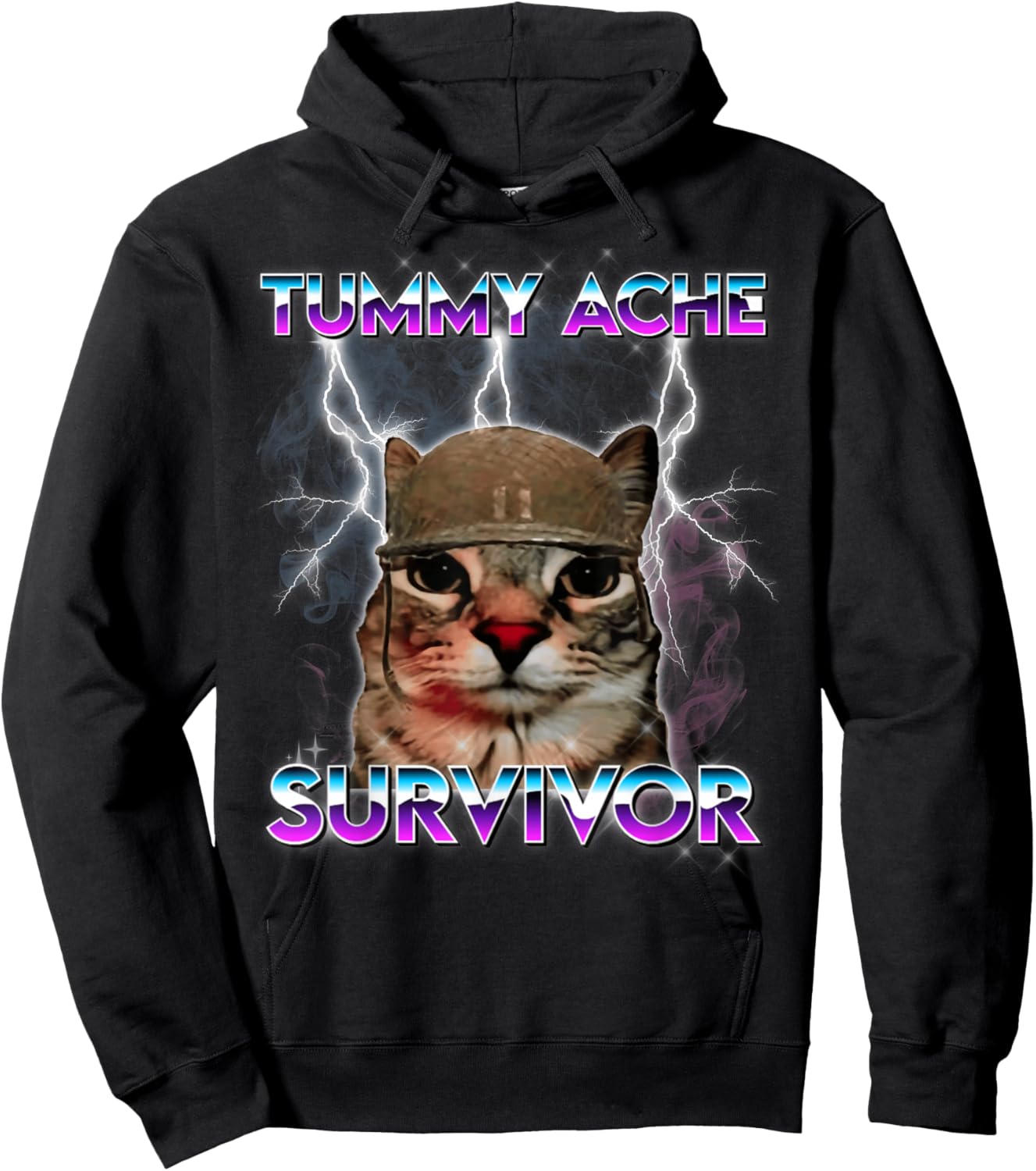 Funny Cat Meme I Survived Today's Tummy Ache Hoodie - Hoodie | Black