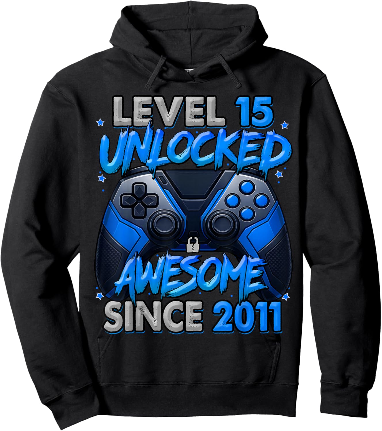 Level 15 Unlocked Awesome Since 2011 15th Birthday Gaming Hoodie - Hoodie | Black
