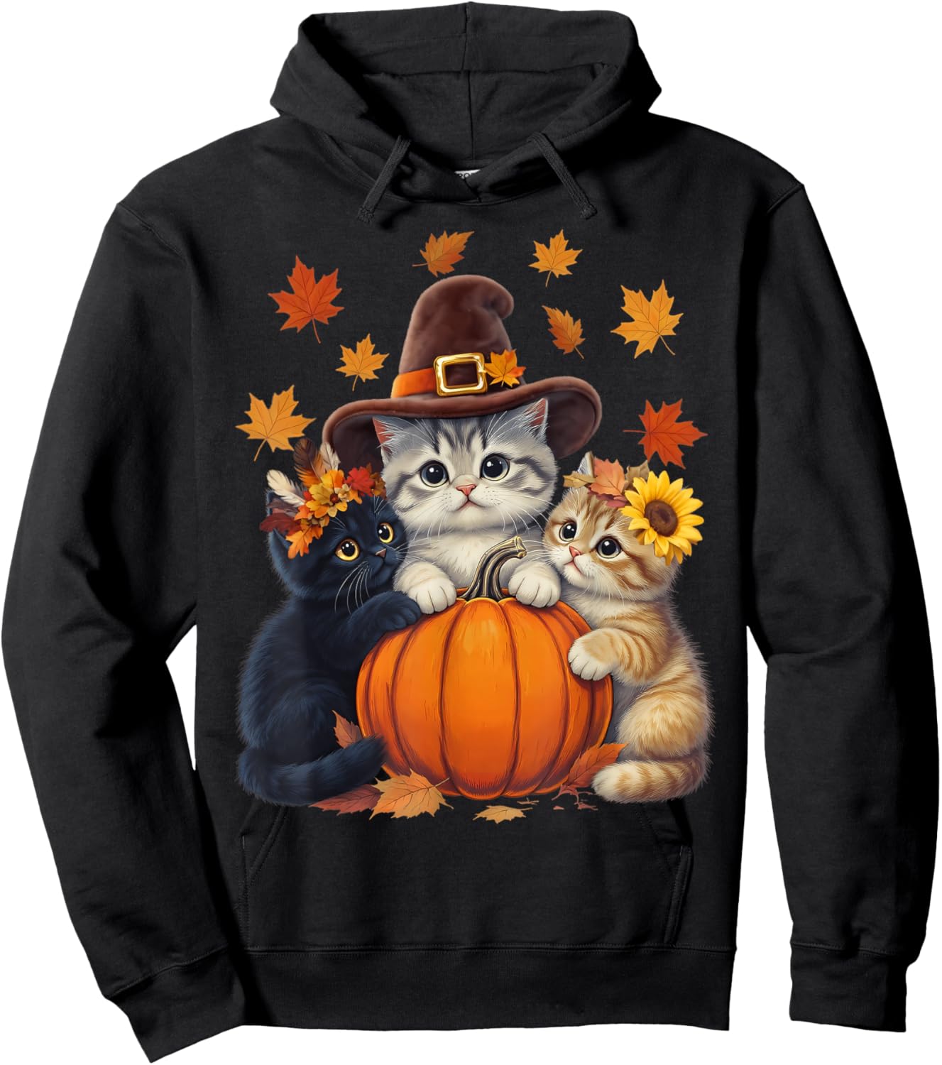 Thanksgiving Kittens and Pumpkin Cats Lover Men Women Fall Hoodie - Hoodie | Black