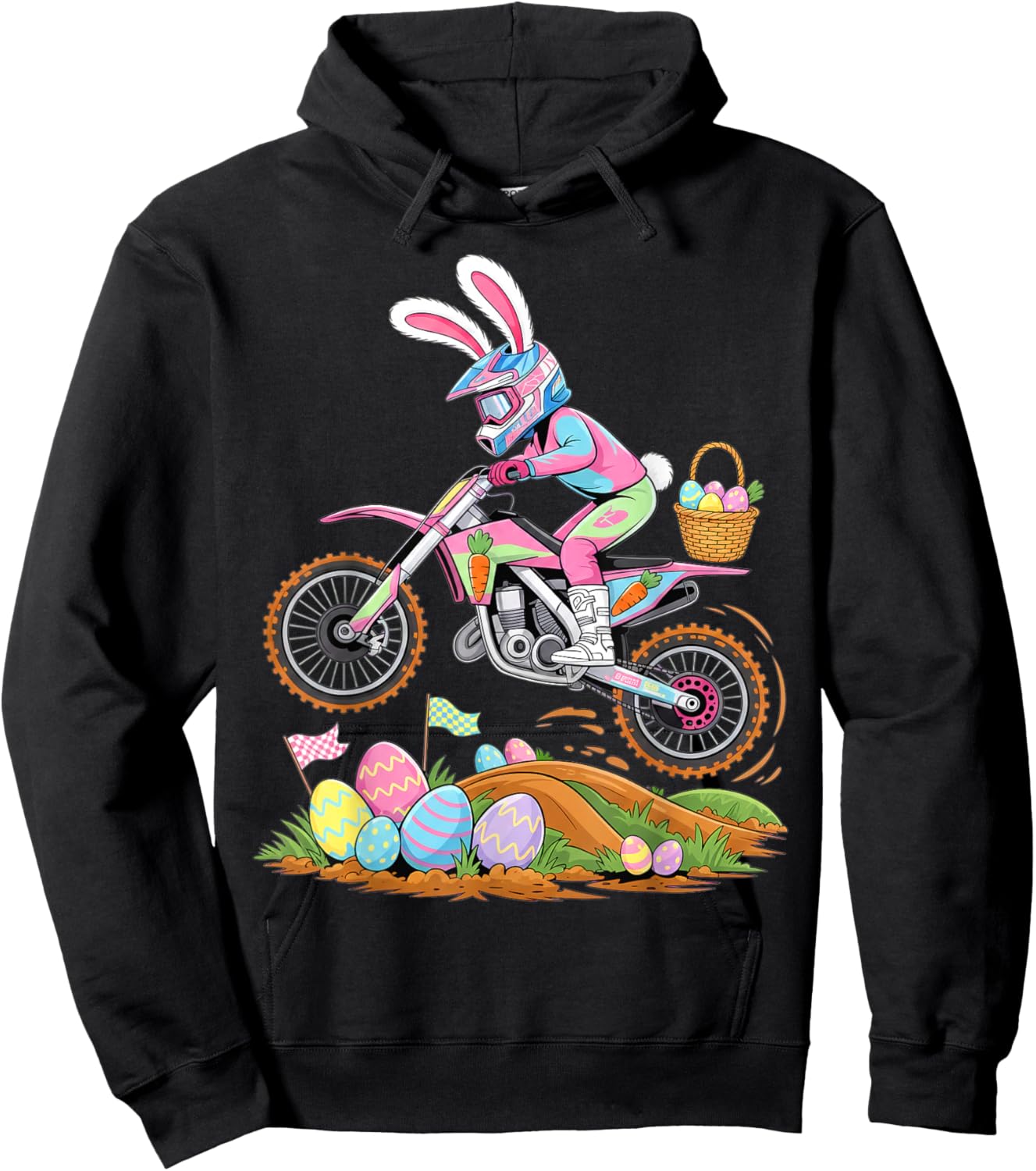 Motocross Bunny Dirt Bike Easter Motorcycle Men Boys Hoodie - Hoodie | Black
